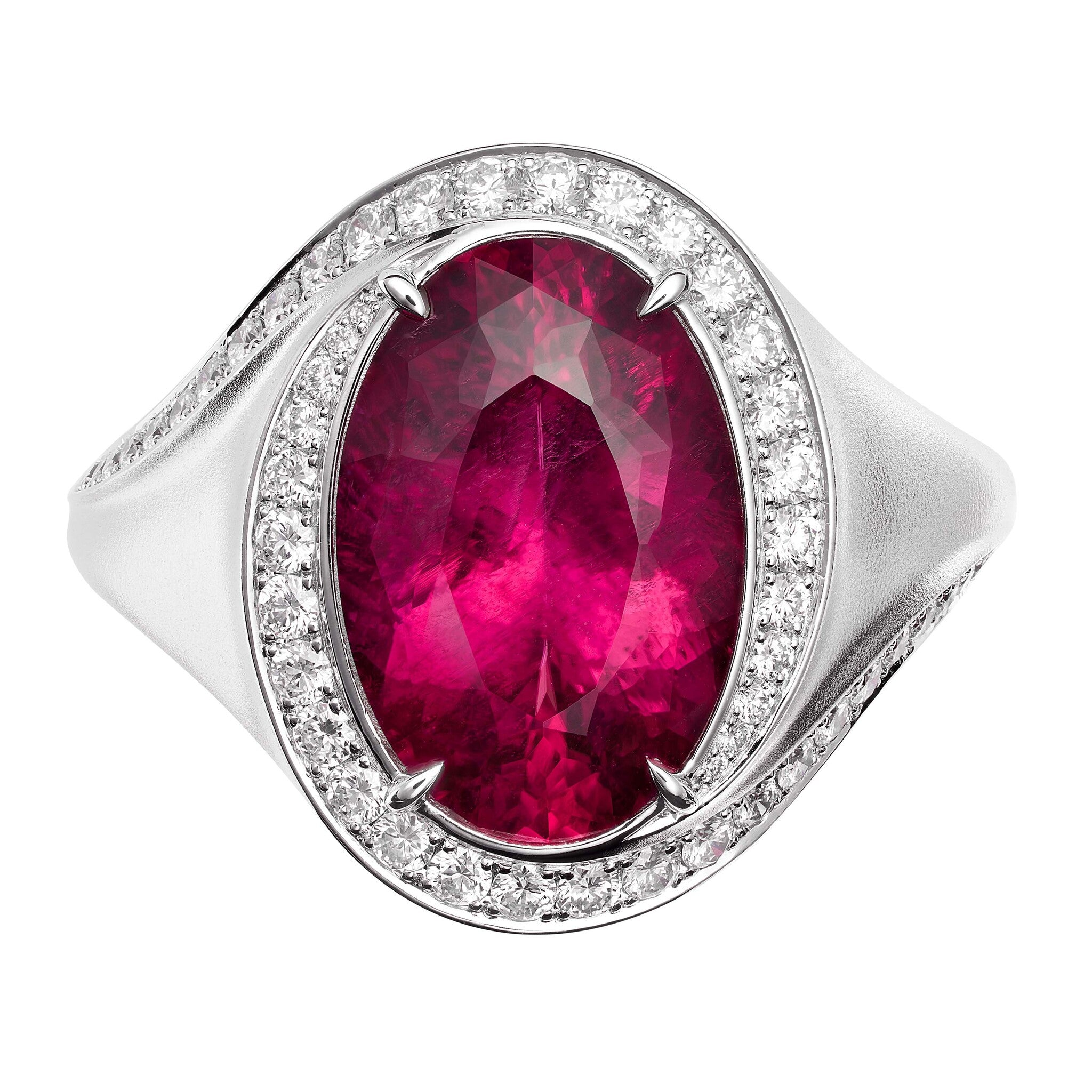 R 0143-09, 18K White Gold, Tourmaline Rubellite, Diamonds, Enamel Ring