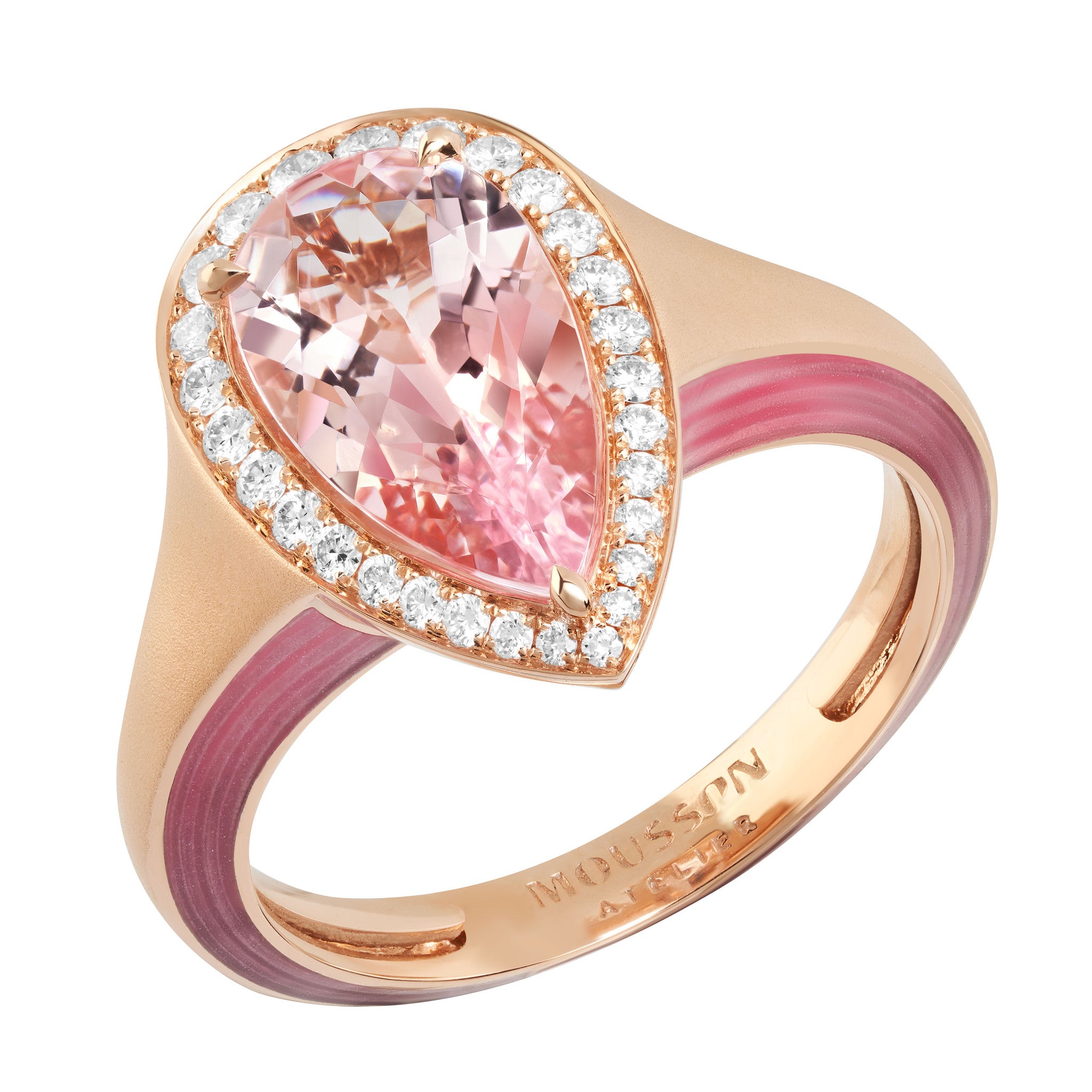 Morganite, Diamonds, Enamel 18K Rose Gold Ring, R 0143-20