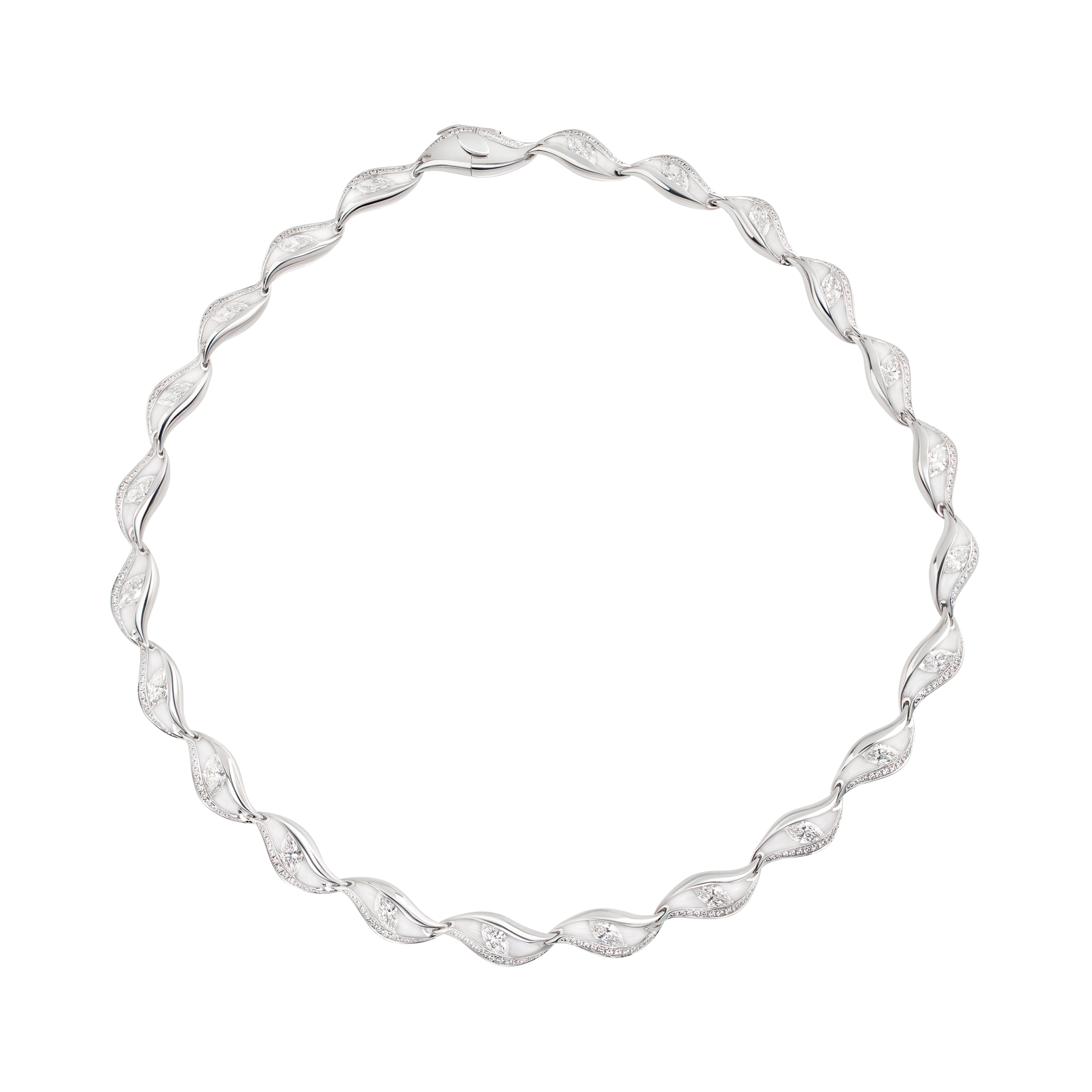 Enamel, Diamonds 18K White Gold Necklace, N 0123-8