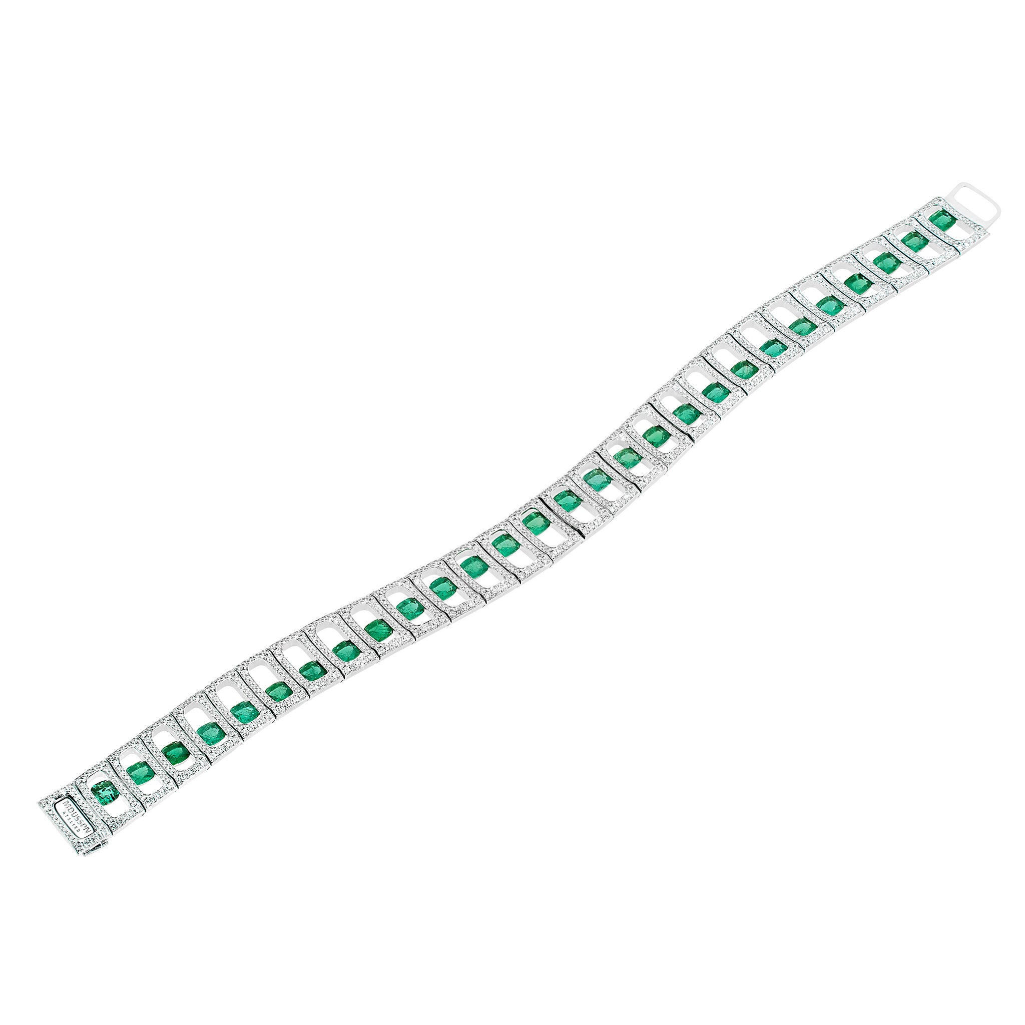 Enamel, Emeralds, Diamonds 18K White Gold Bracelet, Br 0226-0