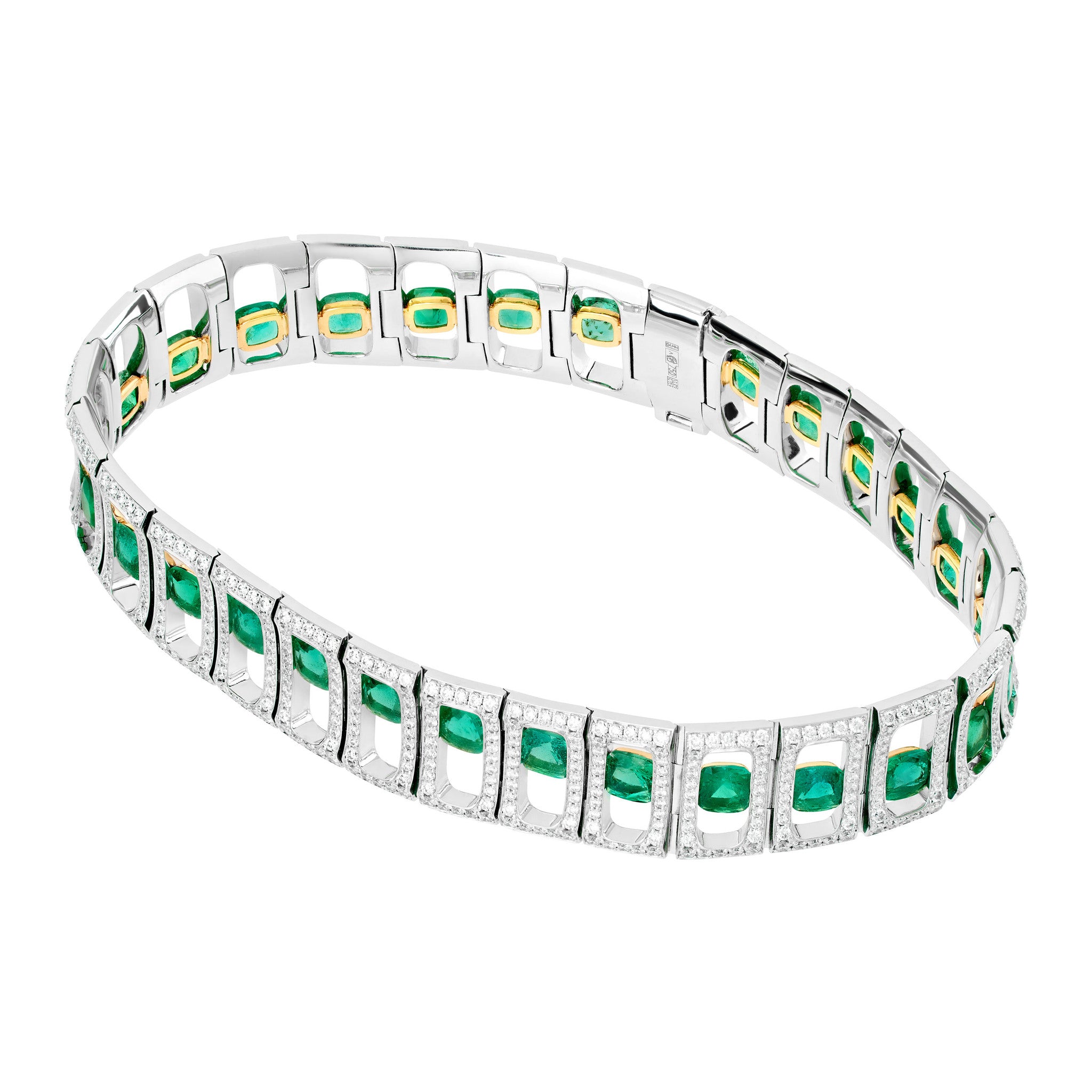 Enamel, Emeralds, Diamonds 18K White Gold Bracelet, Br 0226-0