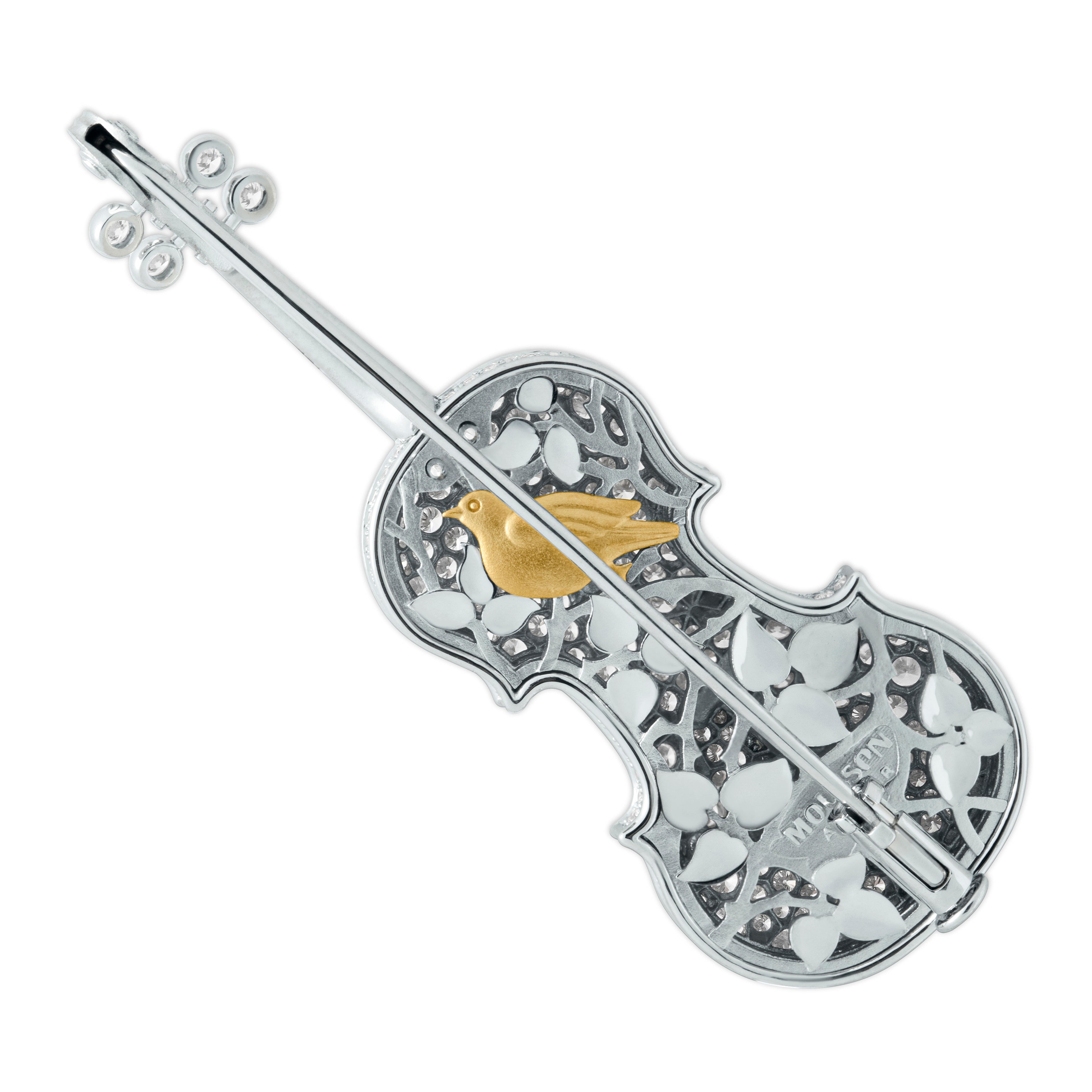 Diamonds 18K White Gold Violin Brooch, Brs 0267-20