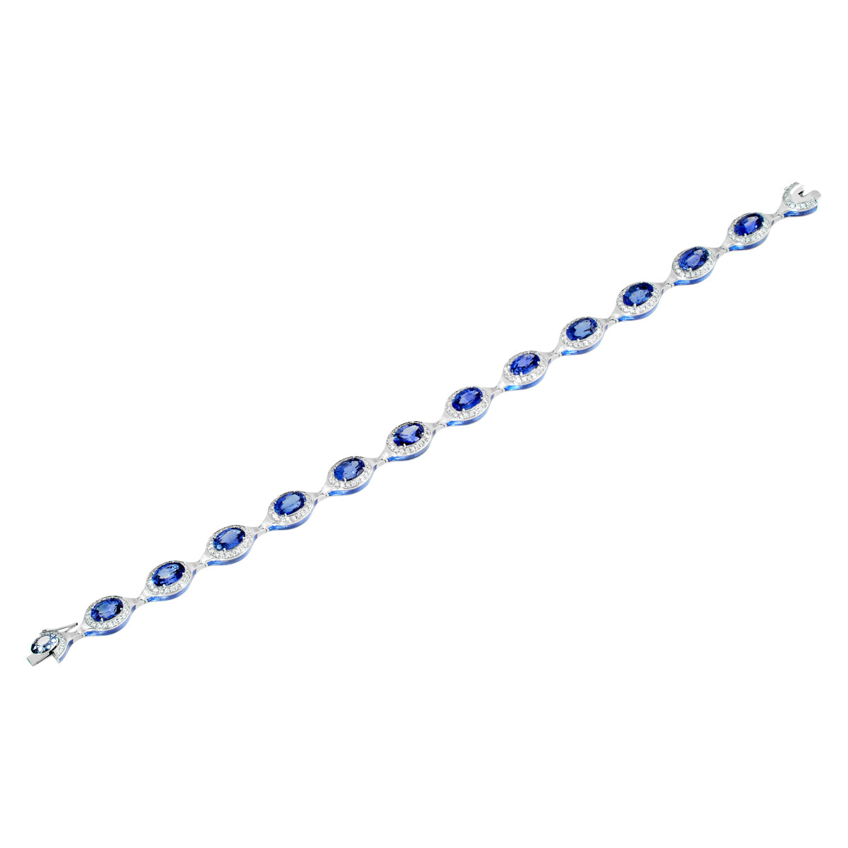 Blue Sapphire, Diamonds Enamel 18K White Gold Bracelet, Br 0143-02