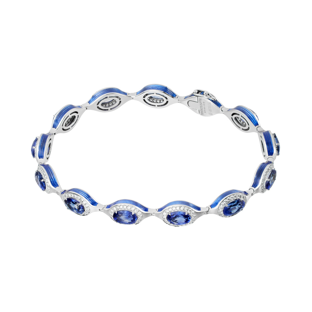 Blue Sapphire, Diamonds Enamel 18K White Gold Bracelet, Br 0143-02