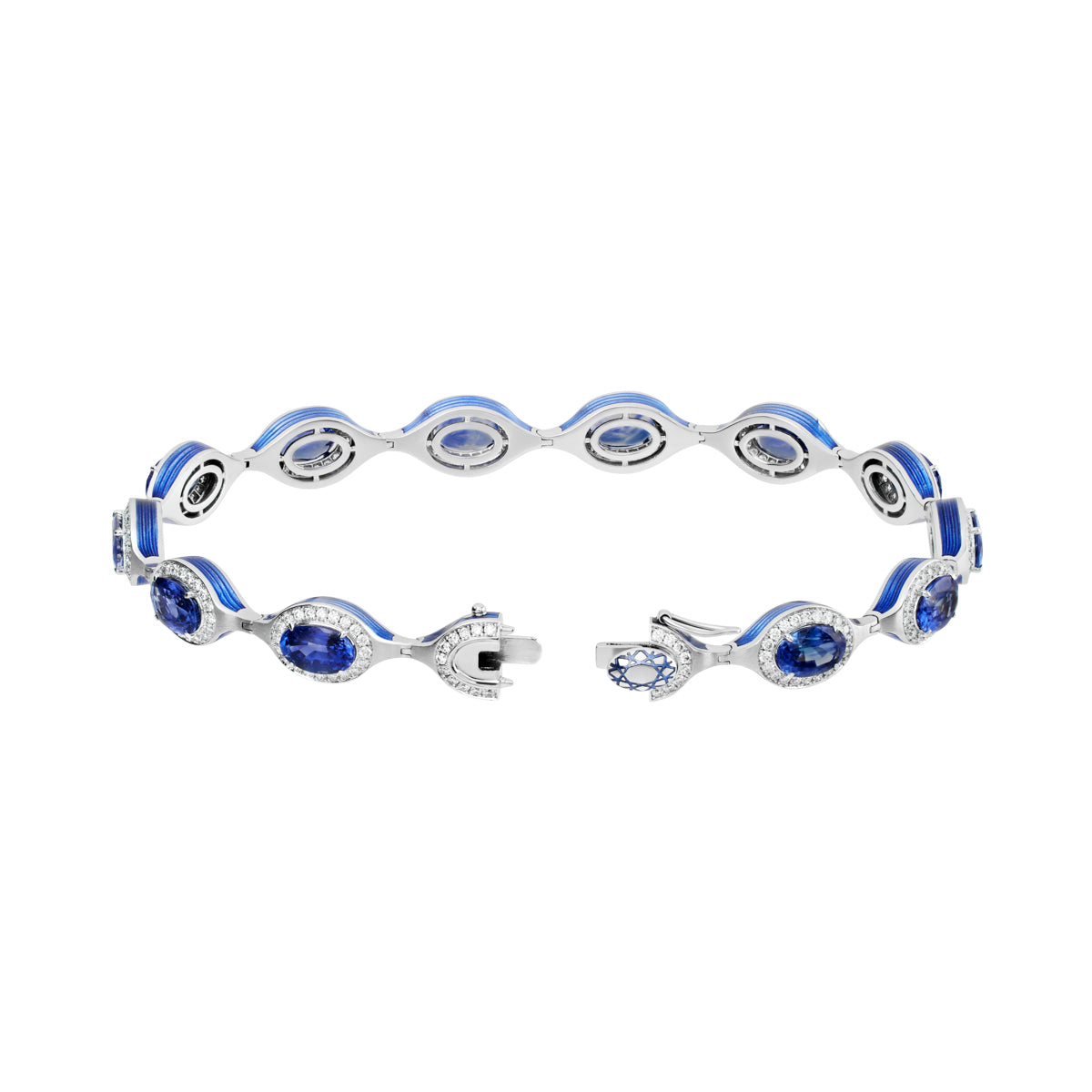 Blue Sapphire, Diamonds Enamel 18K White Gold Bracelet, Br 0143-02