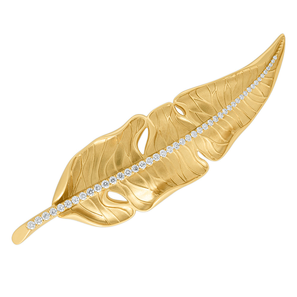 Diamonds, 18K Yellow Gold Leaf Brooch, Brs 0164-1