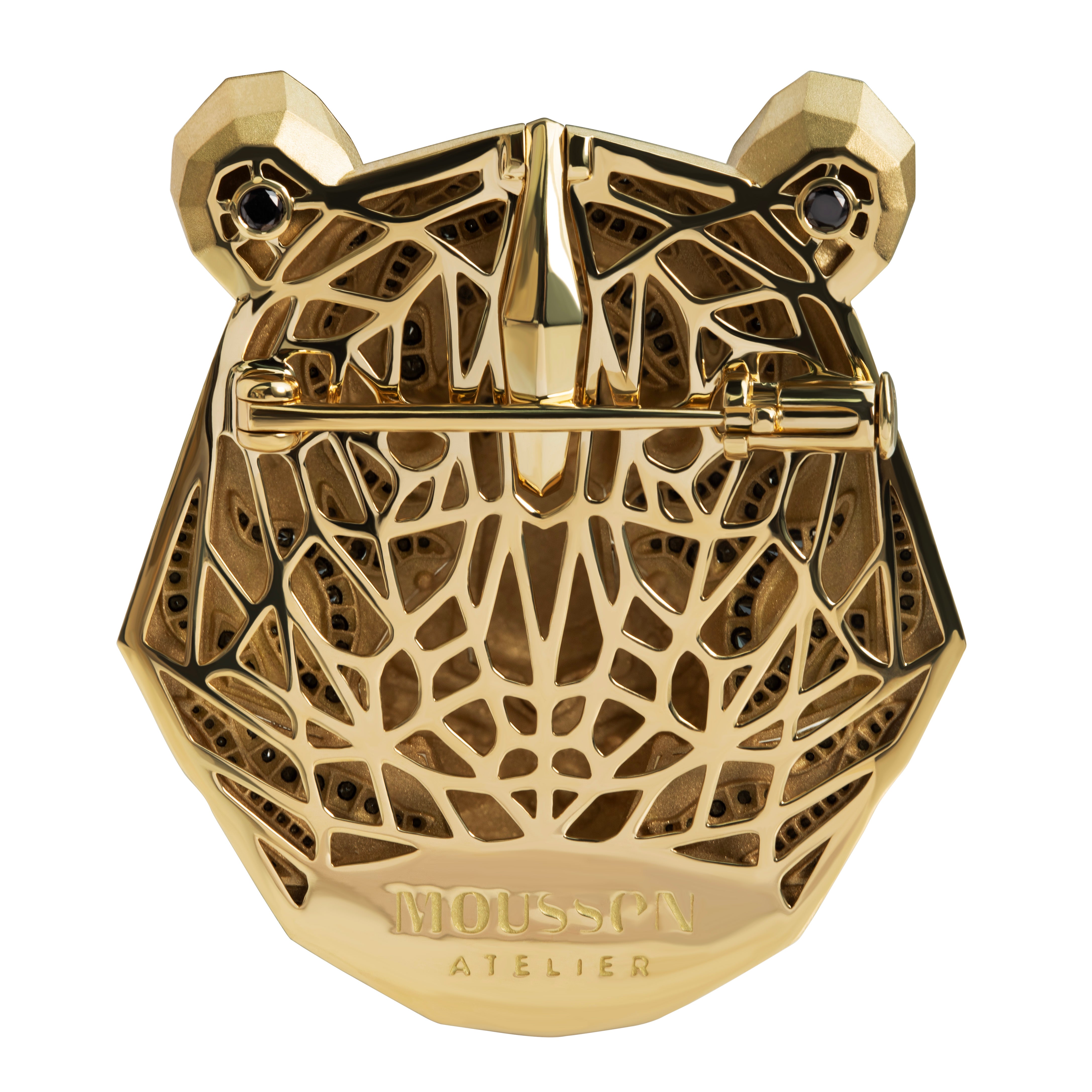Black Diamonds 18K Yellow Gold Tiger Brooch-Pendant, Brs 0194-0