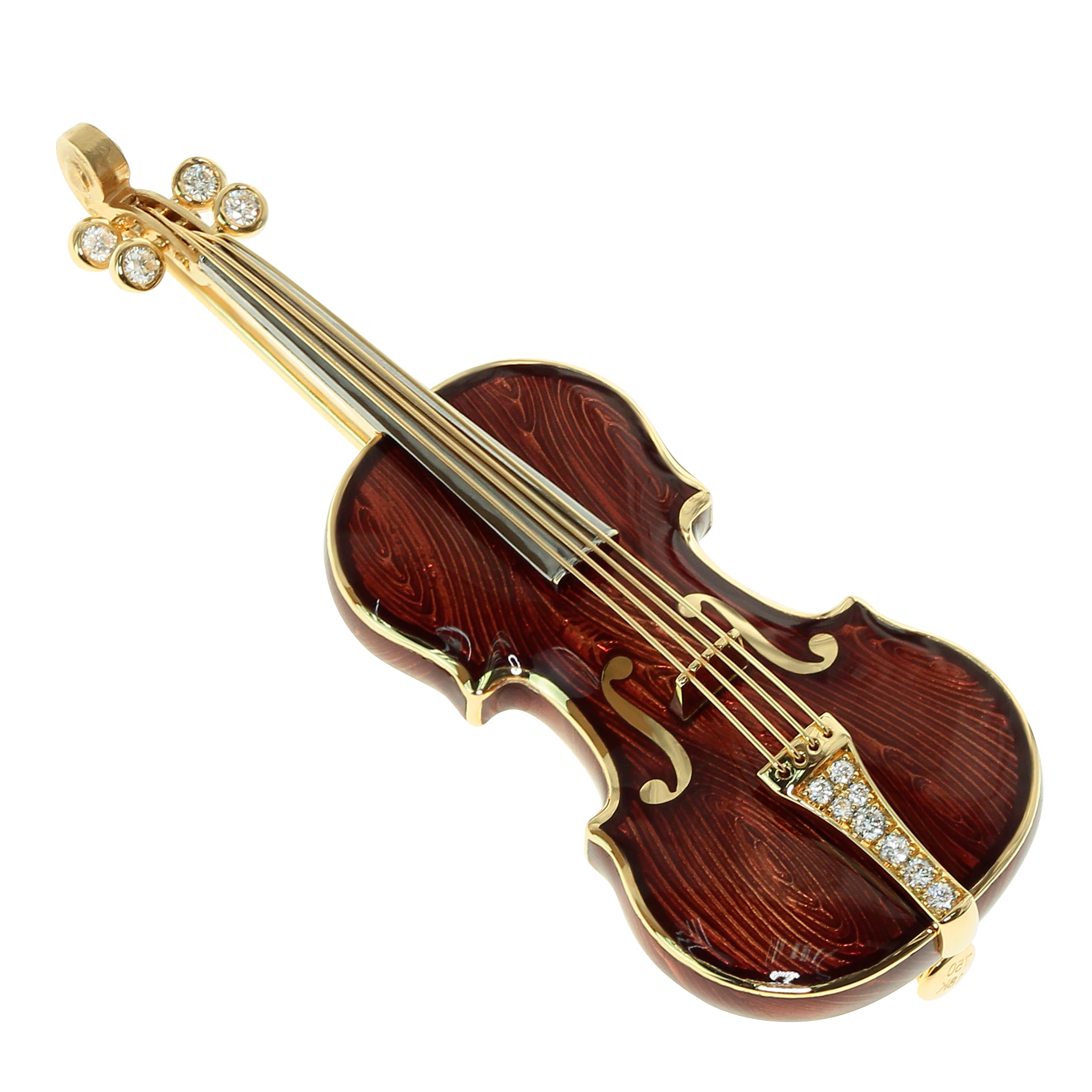 Enamel, Diamonds 18K Yellow Gold Violin Brooch, Brs 0267-0