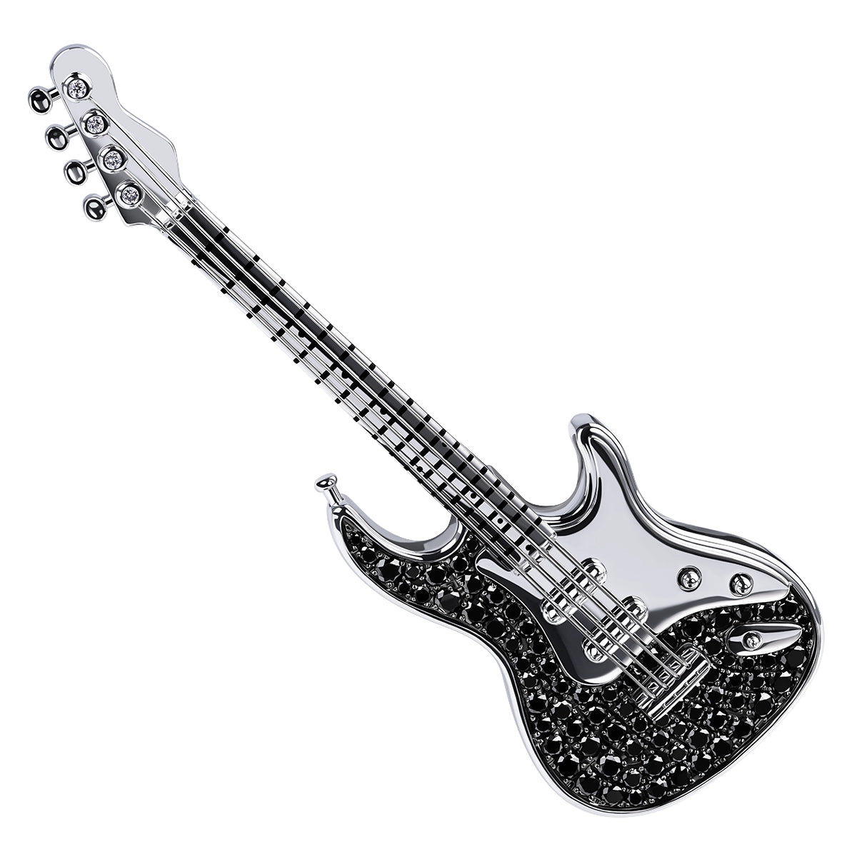 Diamonds 18K White Gold Enamel Classical Rock Guitar Brooch, Brs 0267-12