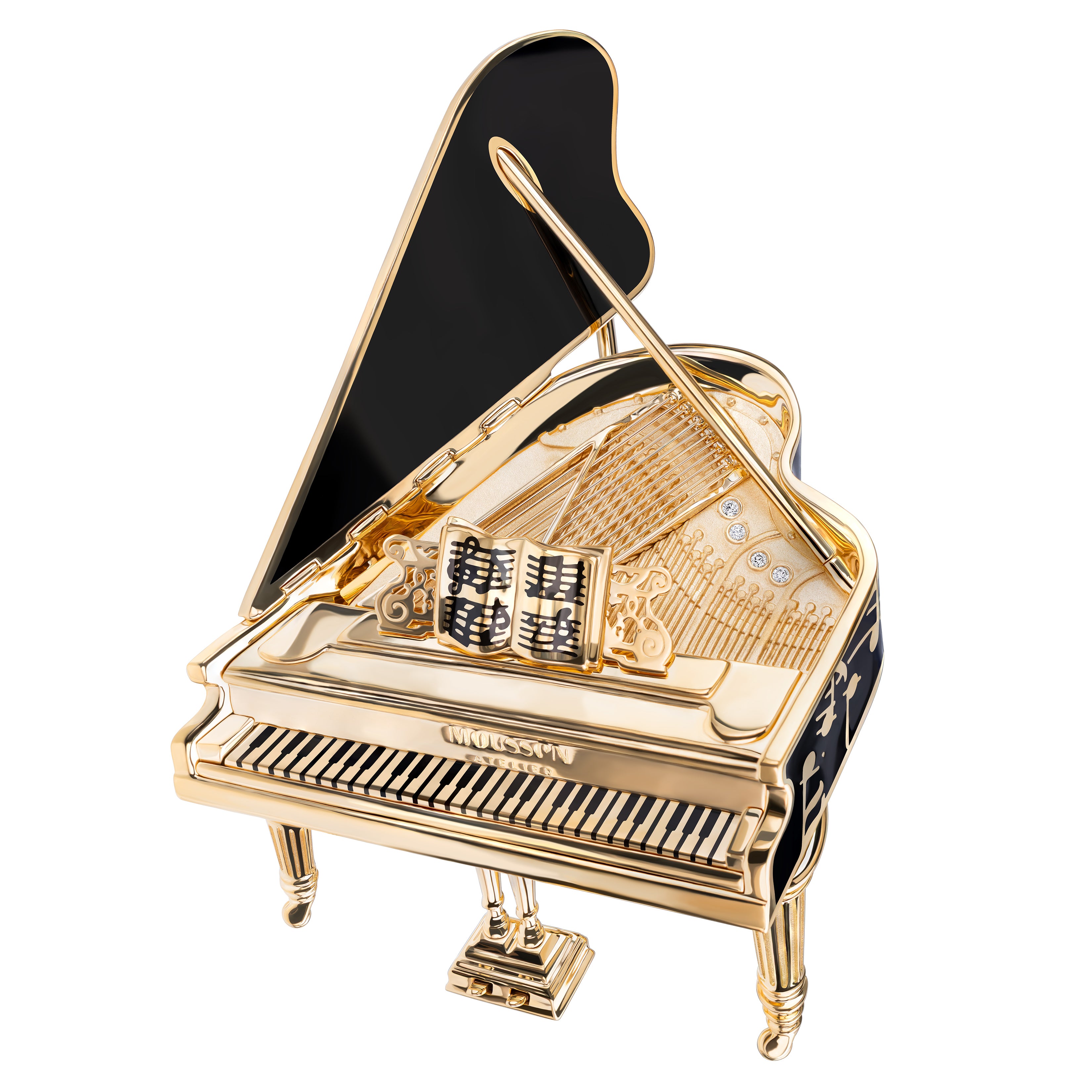Enamel, Diamonds 18K Yellow Gold Piano Brooch, Brs 0267-5