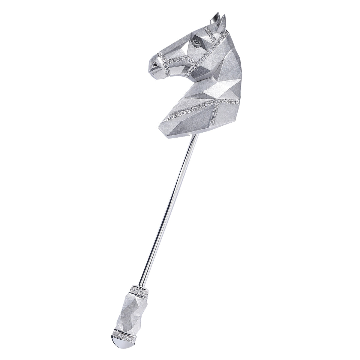 18K White Gold, Diamonds Horse Pin, Brs 0301-1