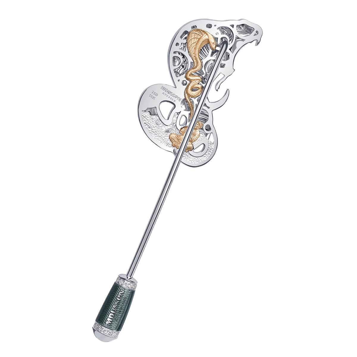The Alchemist, 18K White Gold, White and Black Diamonds Enamel Pin, Brs 0301-5