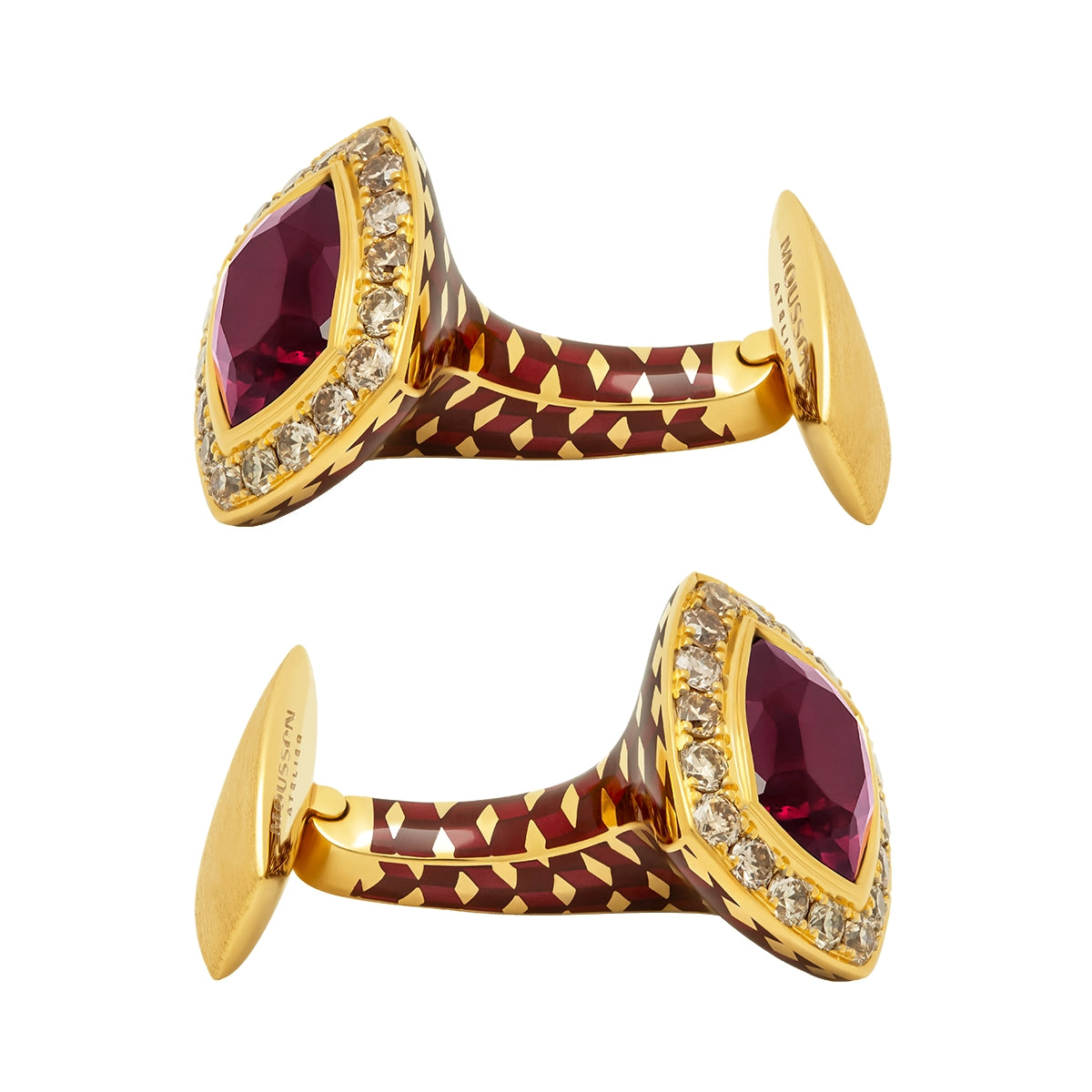 Enamel, Rhodolite Garnet, Champagne Diamonds 18K Yellow Gold Cufflinks, C 0176-30