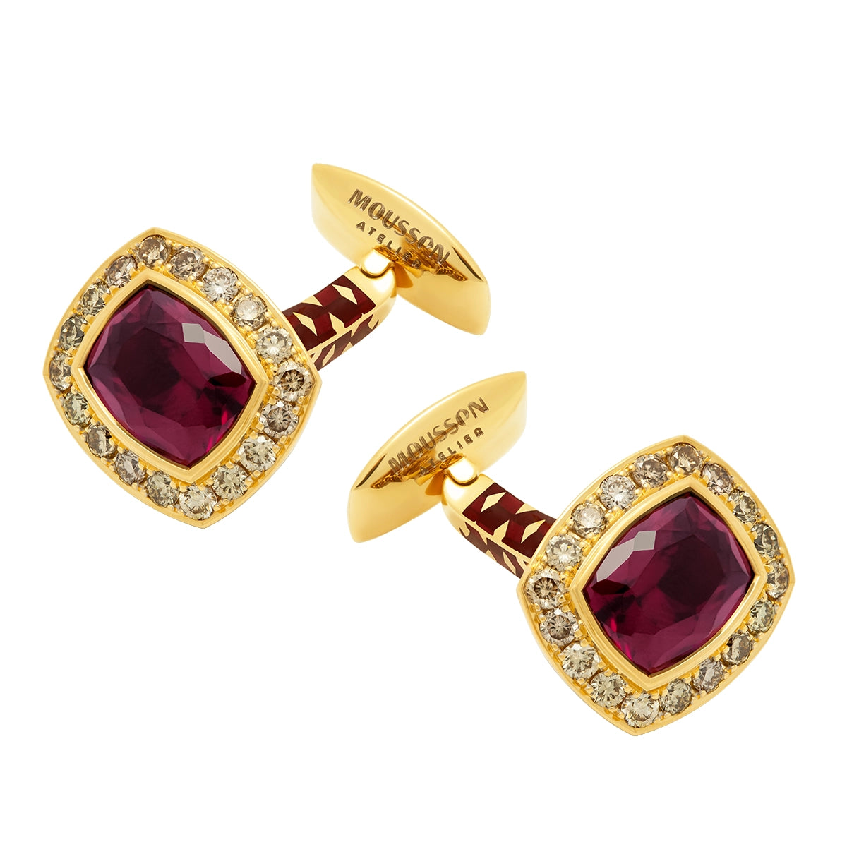 Enamel, Rhodolite Garnet, Champagne Diamonds 18K Yellow Gold Cufflinks, C 0176-30