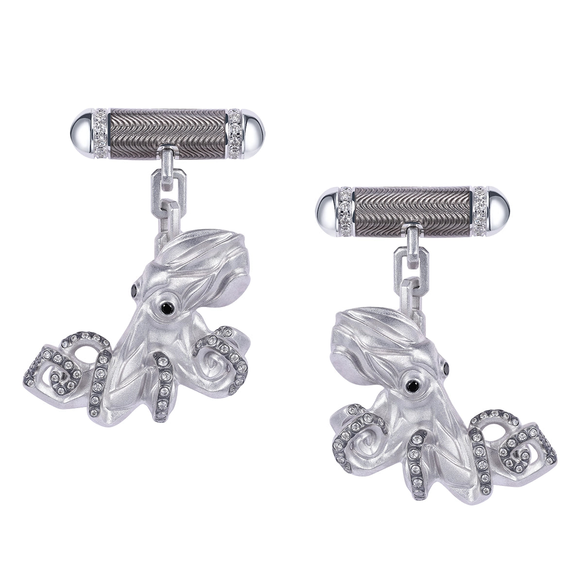Diamonds 18K White Gold Enamel Octopus Cufflinks, C 0301-3