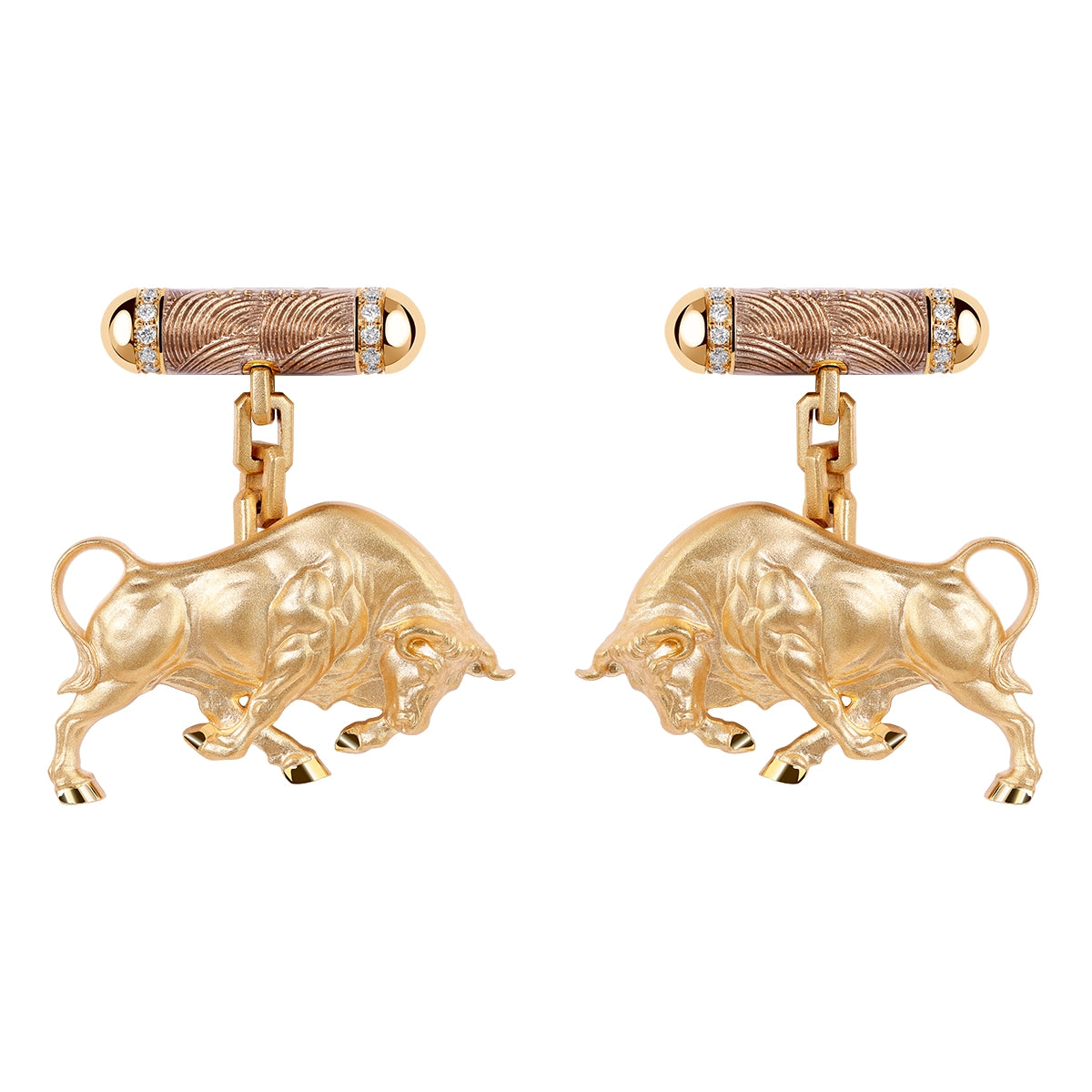Diamonds 18K Yellow and White Gold Enamel Buffalo Cufflinks, C 0301-4