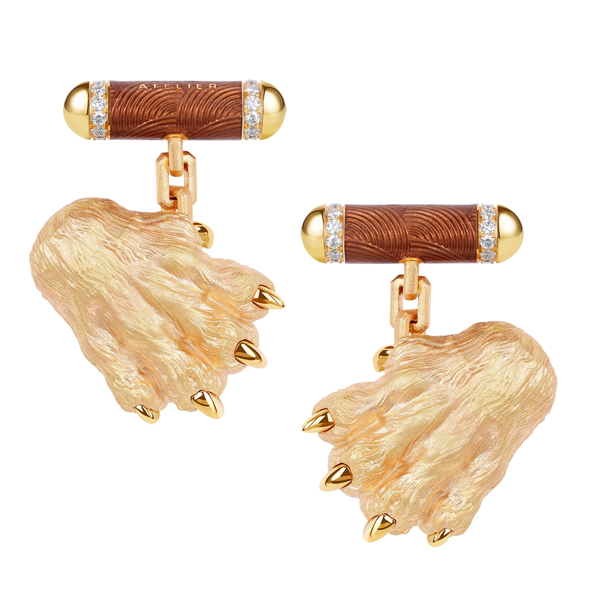 Diamonds 18K Yellow and White Gold Enamel Lion Paws Cufflinks, C 0301-6
