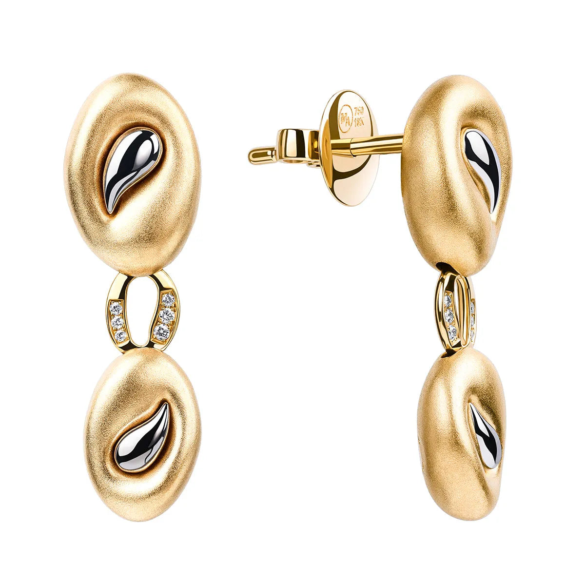 Yellow gold, diamonds earrings. Coffee Dew collection by Mousson Atelier