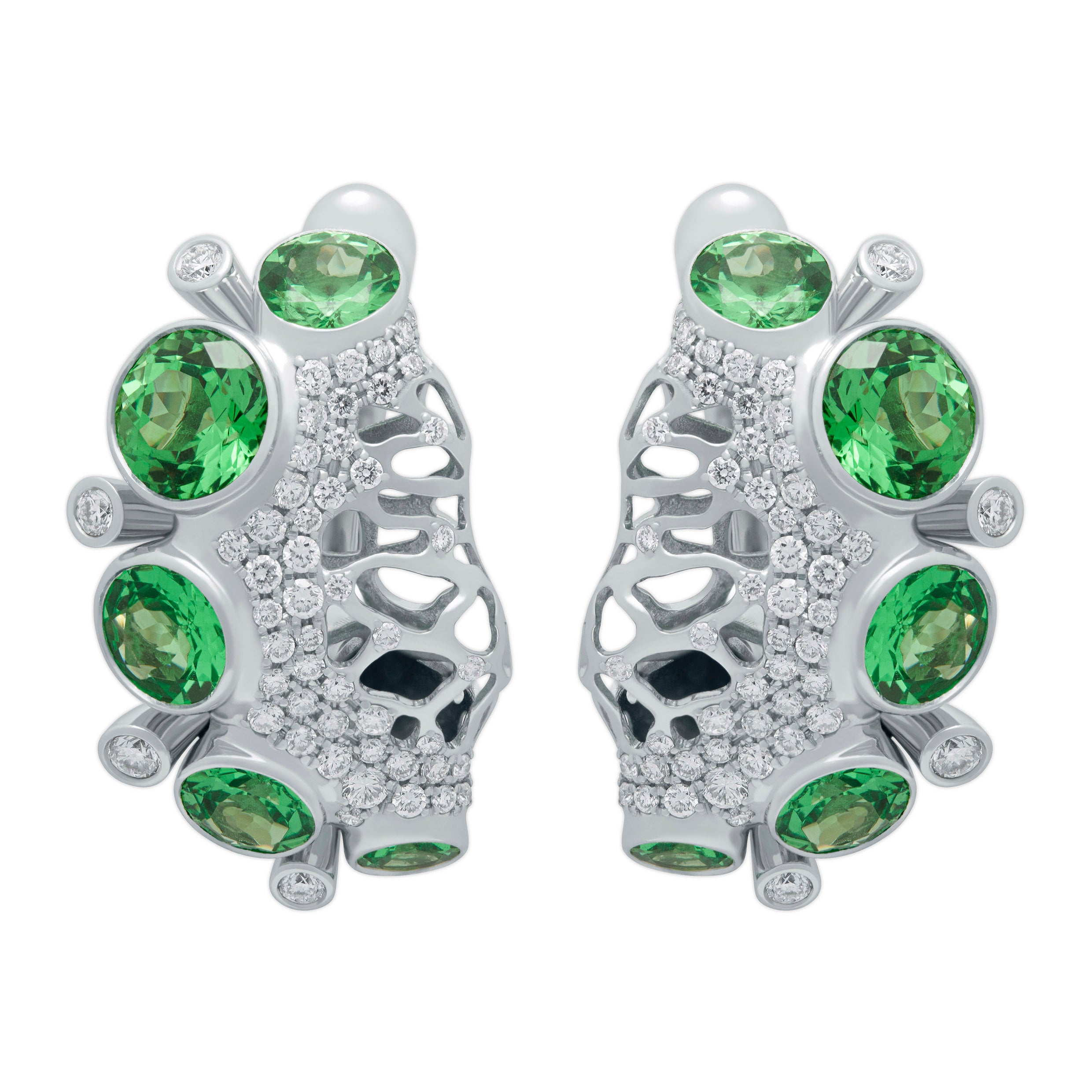 E 0174-2, 18K White Gold, Tsavorite, Diamonds Earrings