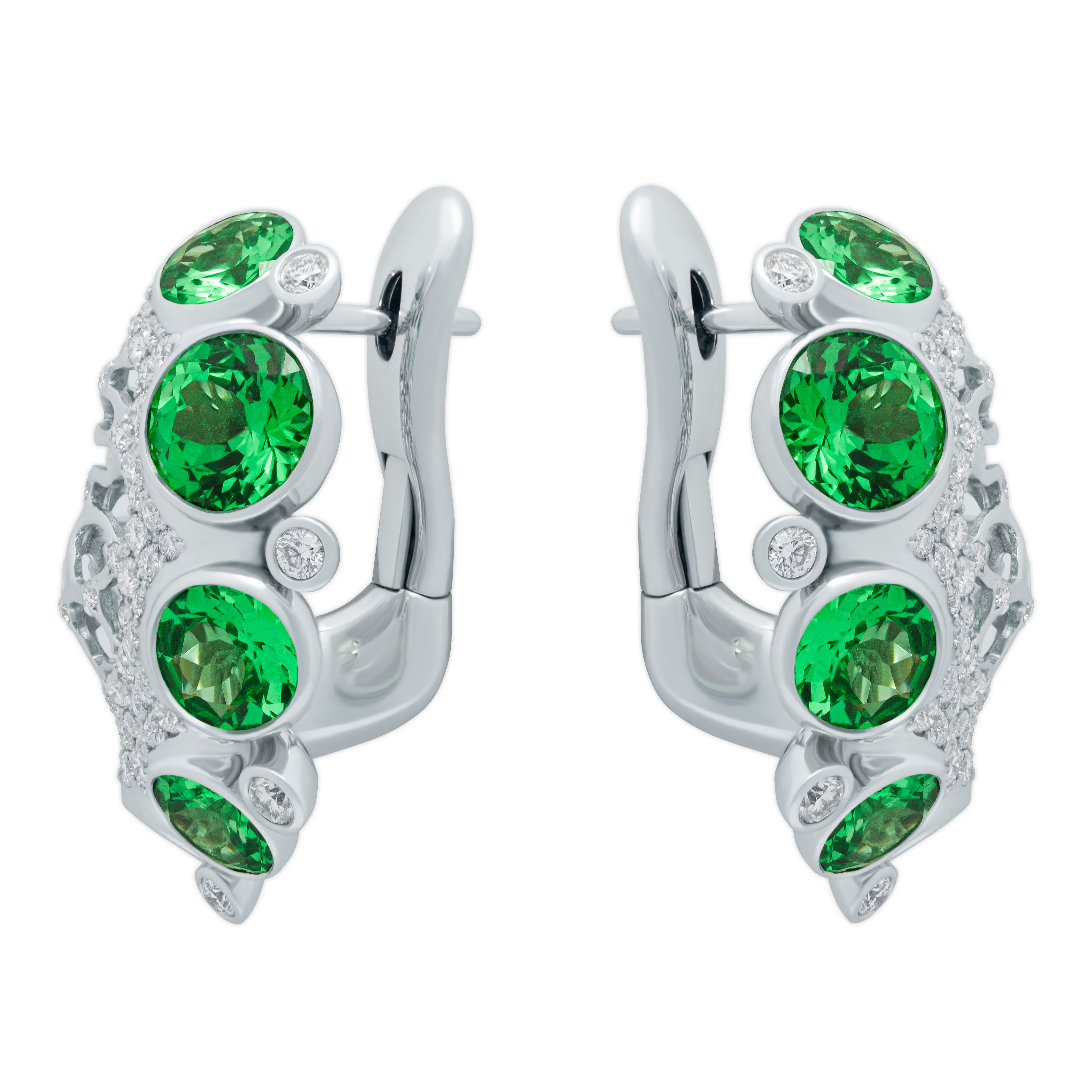 Tsavorite, Diamonds  18K White Gold Earrings, E 0174-2