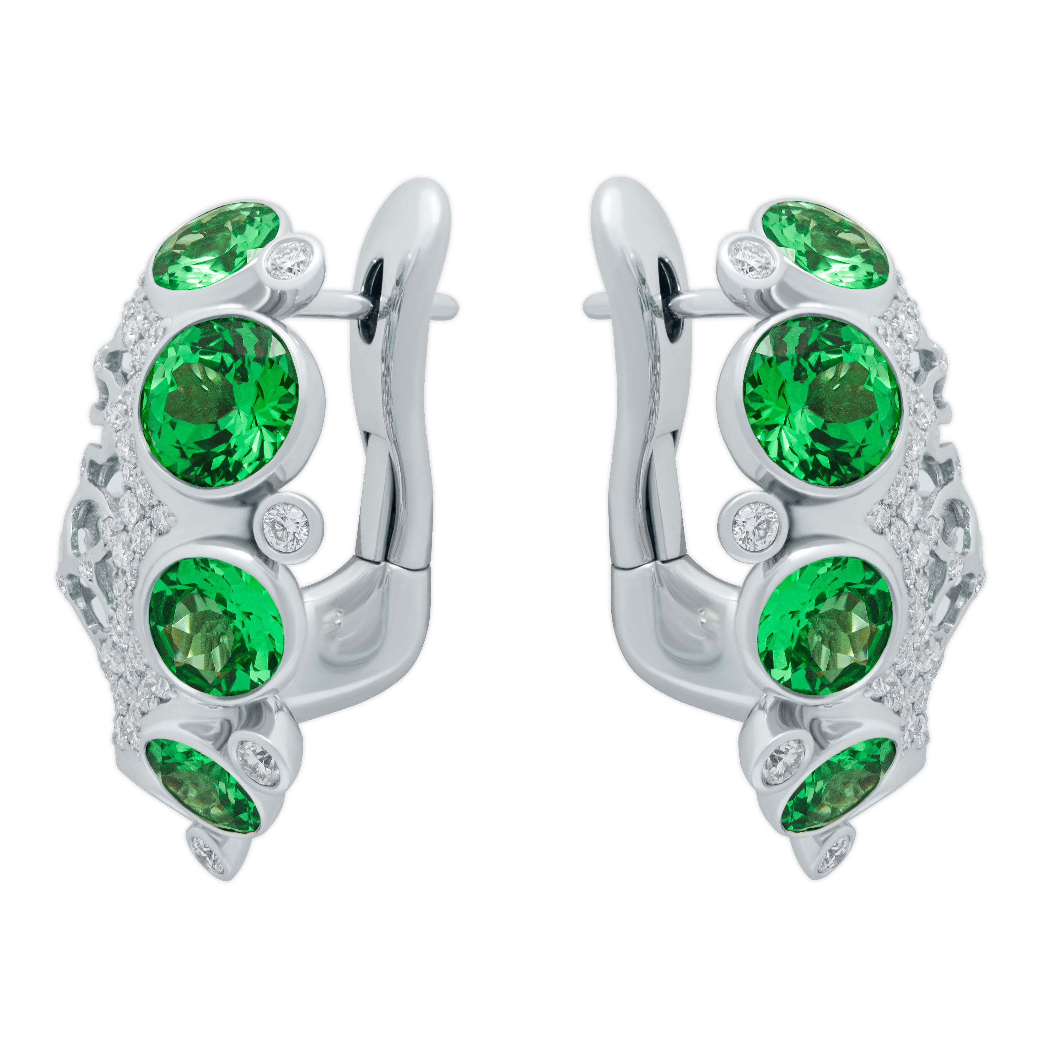 E 0174-2, 18K White Gold, Tsavorite, Diamonds Earrings