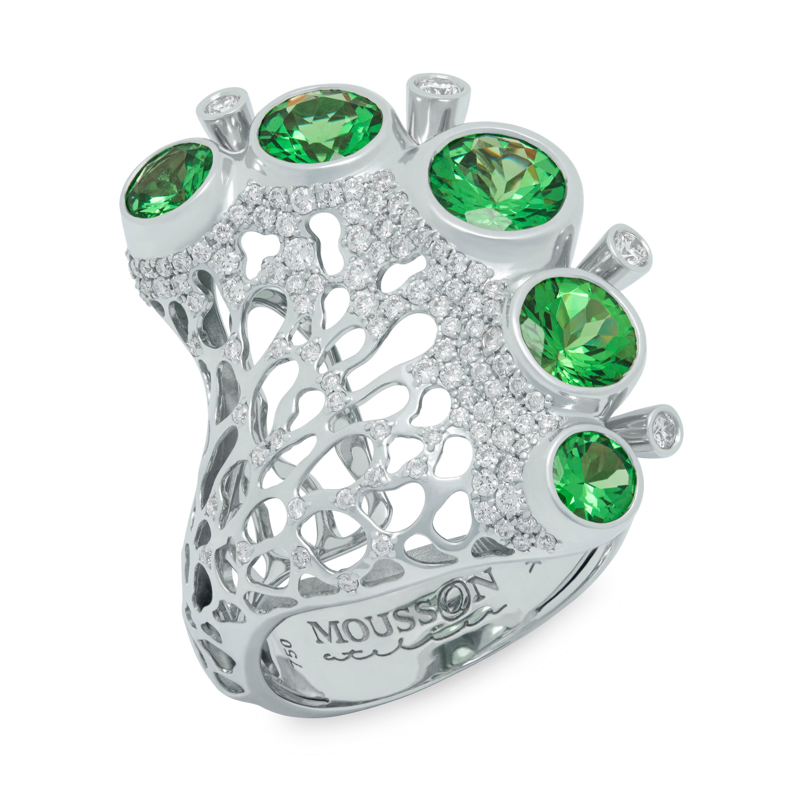 R 0174-1, 18K White Gold, Tsavorite, Diamonds Ring