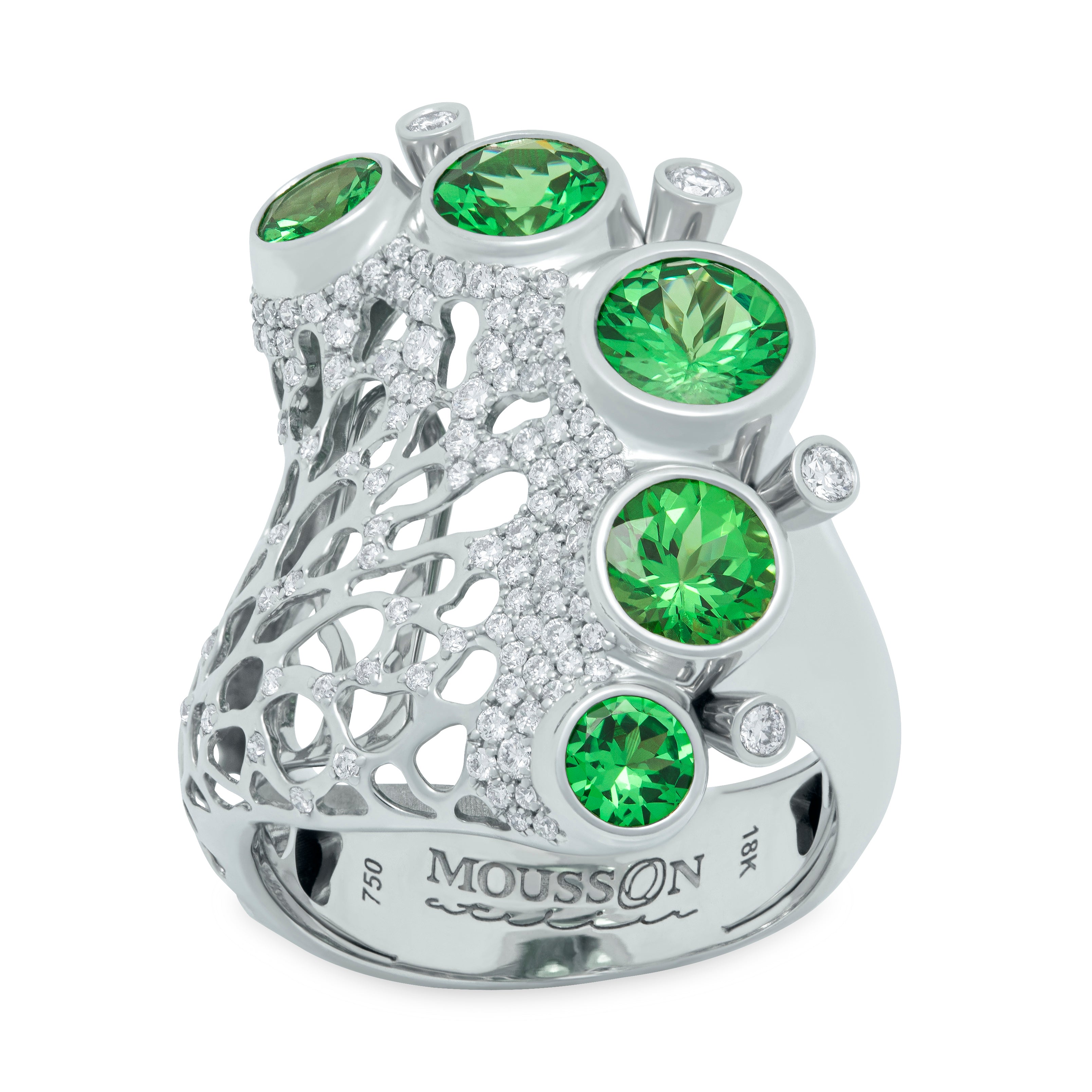 R 0174-1, 18K White Gold, Tsavorite, Diamonds Ring