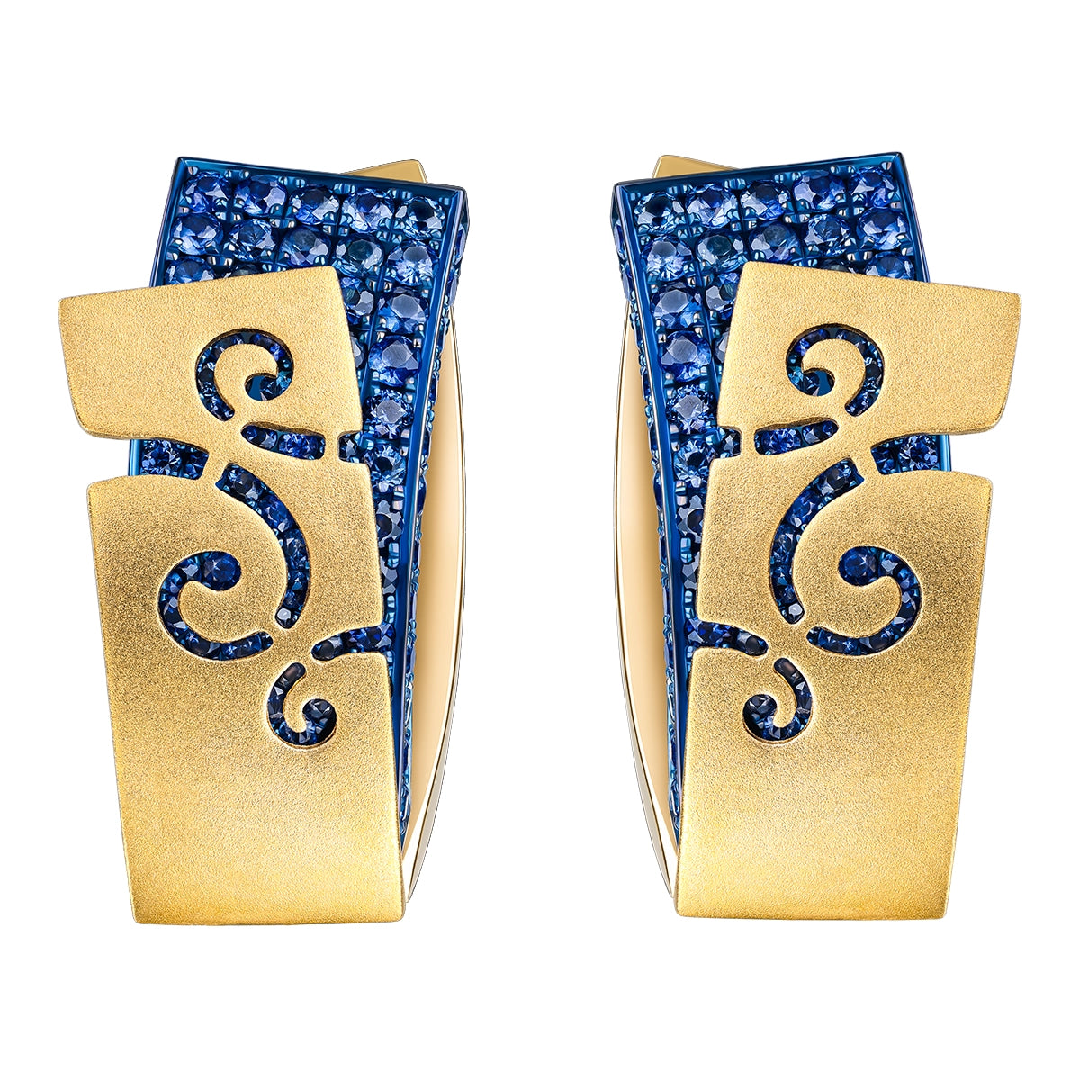 Sapphires 18K Yellow Gold and Titanium Earrings, E 0003-3