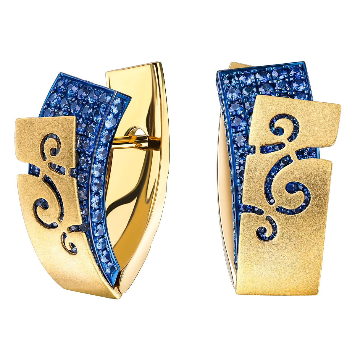 Sapphires 18K Yellow Gold and Titanium Earrings, E 0003-3