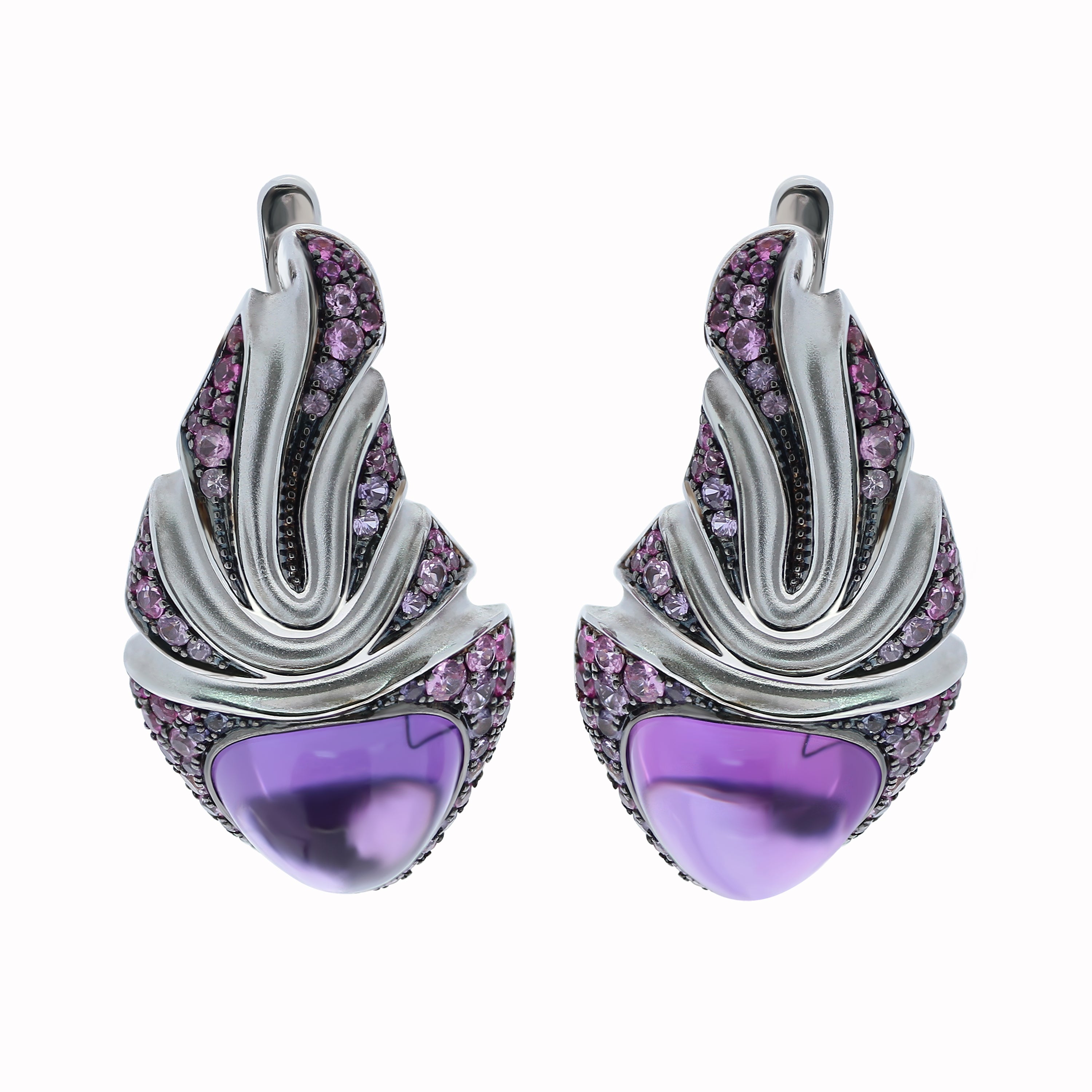 E 0007-2 18K White Gold, Amethyst, Purple Sapphires Earrings