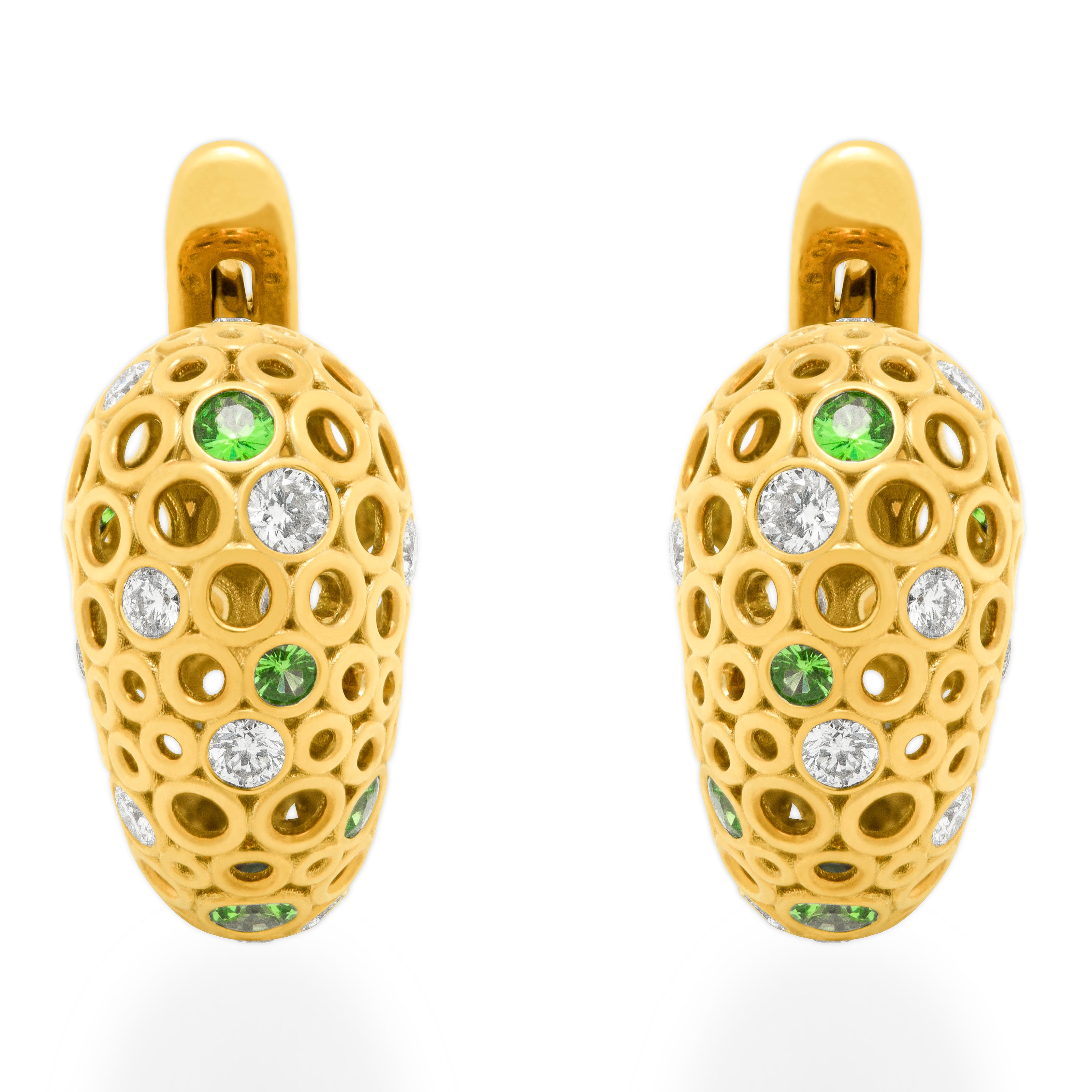 18K Yellow Gold, Tsavorite Garnet, Diamonds Earrings E 0023-3