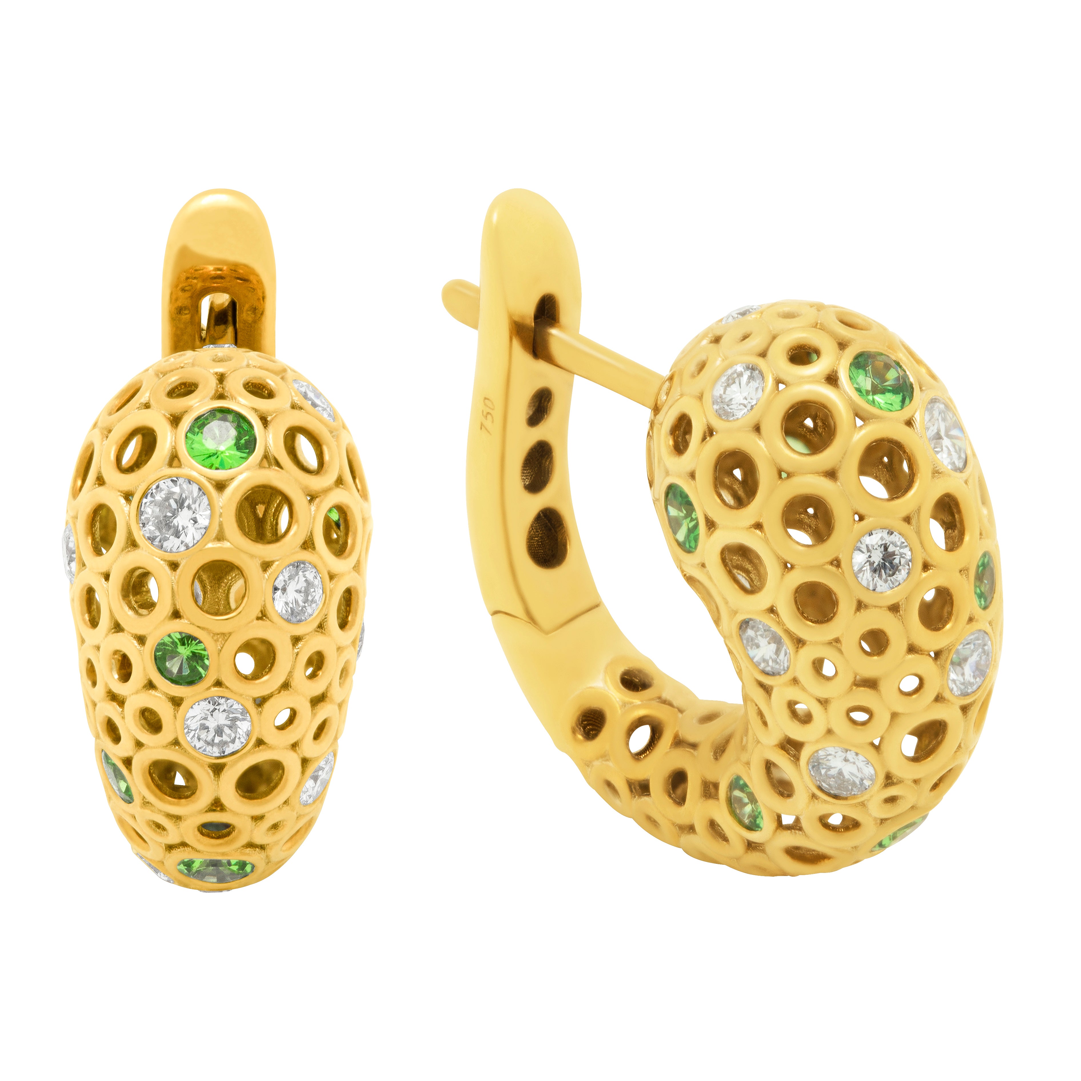 18K Yellow Gold, Tsavorite Garnet, Diamonds Earrings E 0023-3