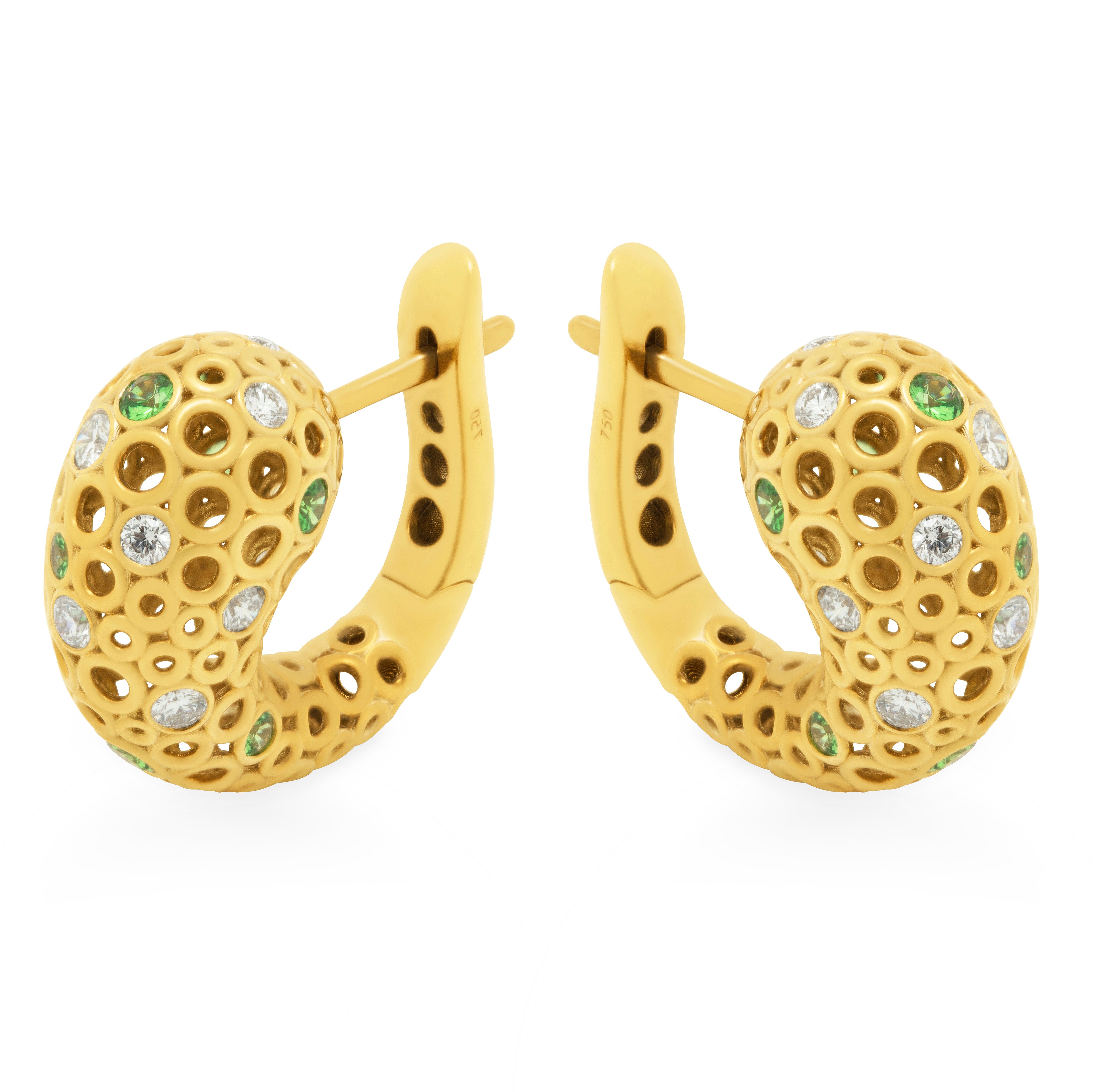 18K Yellow Gold, Tsavorite Garnet, Diamonds Earrings E 0023-3