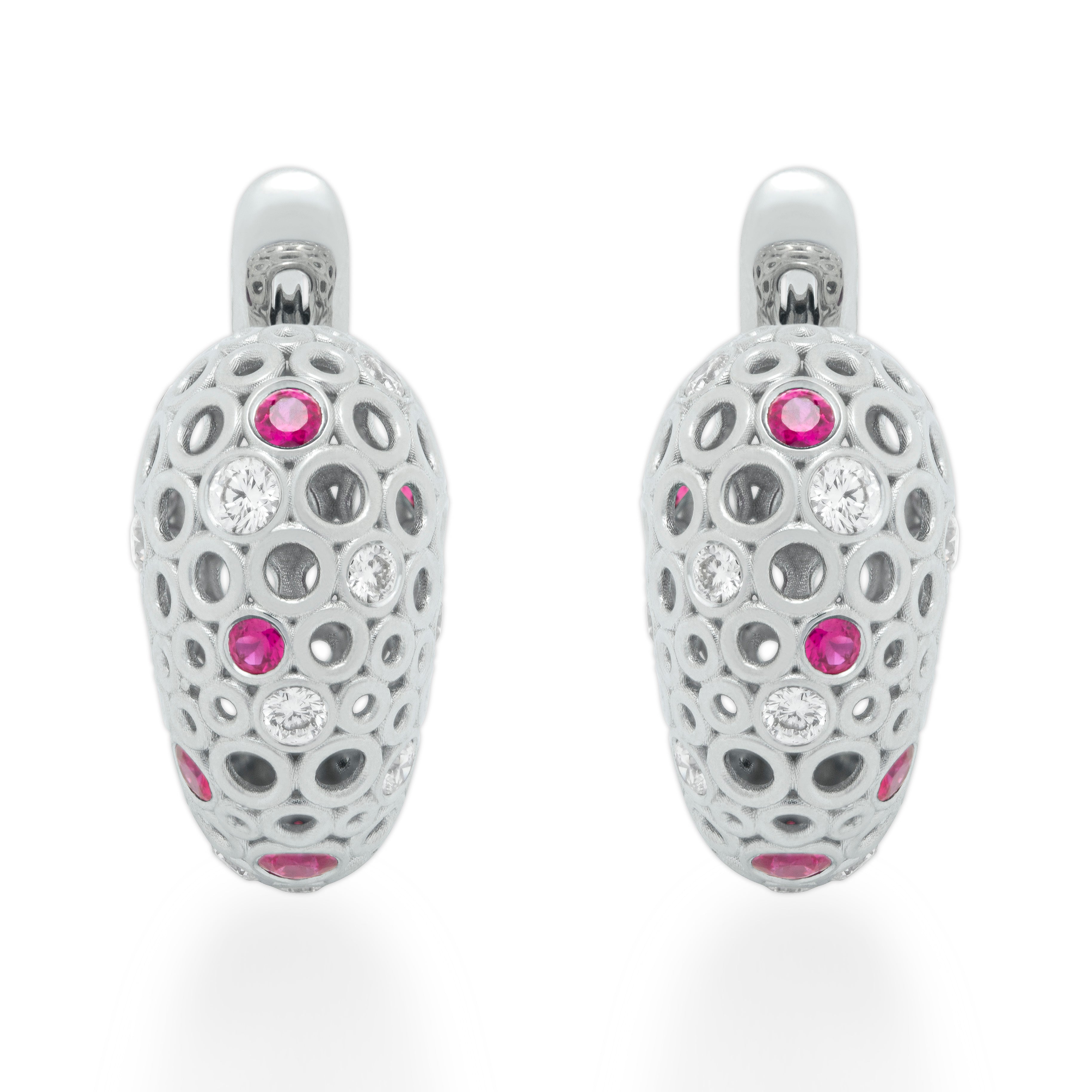 Ruby, Diamonds 18K White Gold Earrings, E 0023-3
