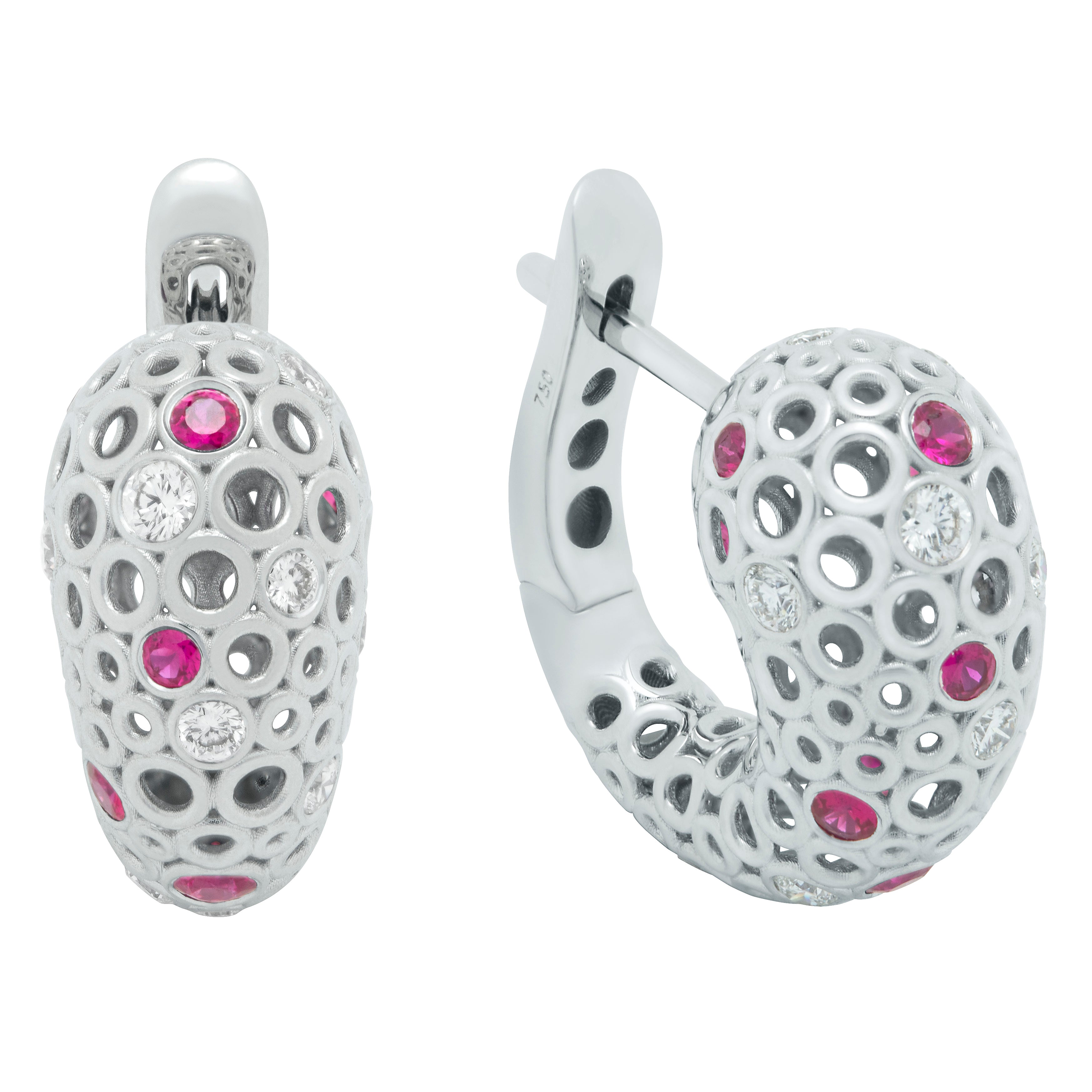 Ruby, Diamonds 18K White Gold Earrings, E 0023-3