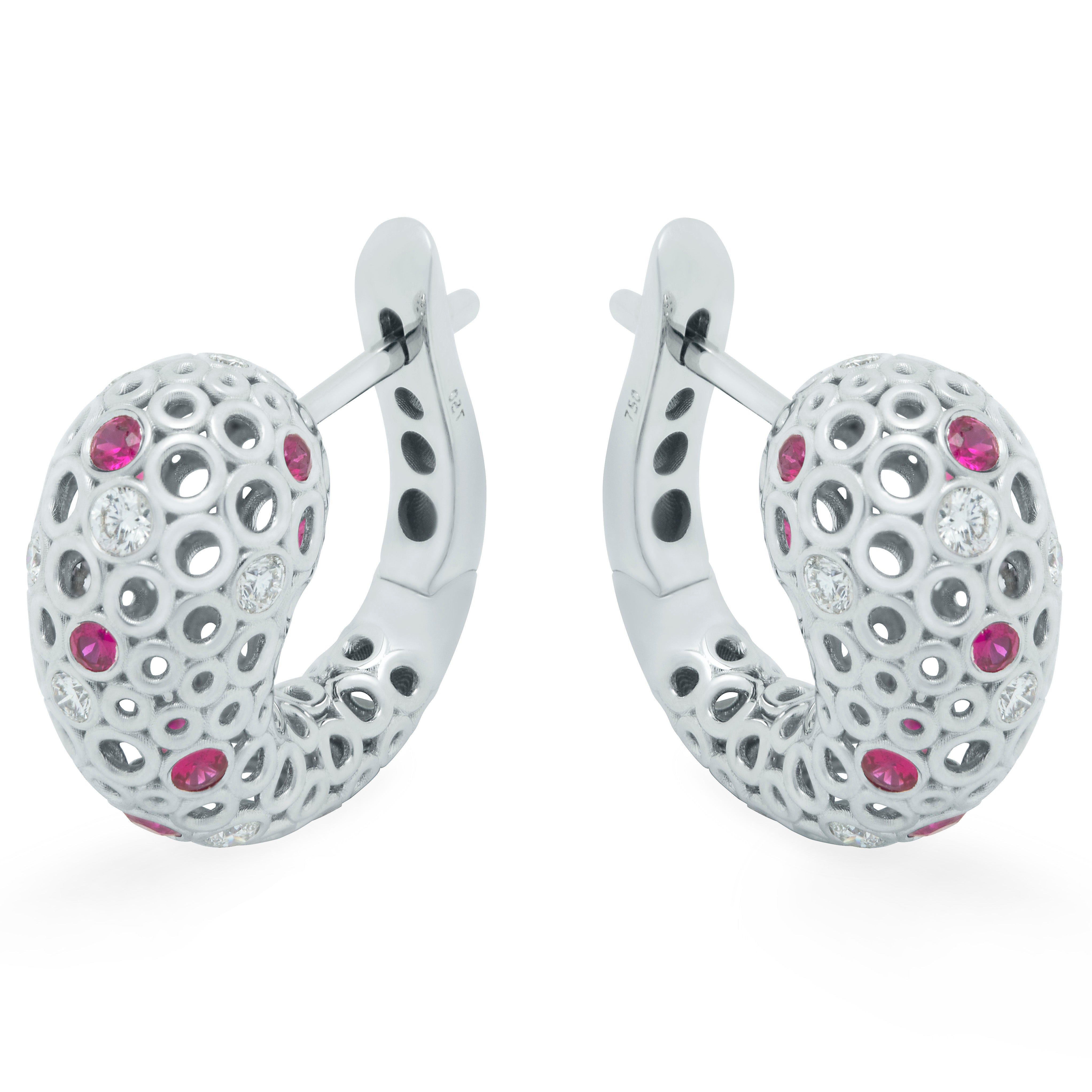 Ruby, Diamonds 18K White Gold Earrings, E 0023-3