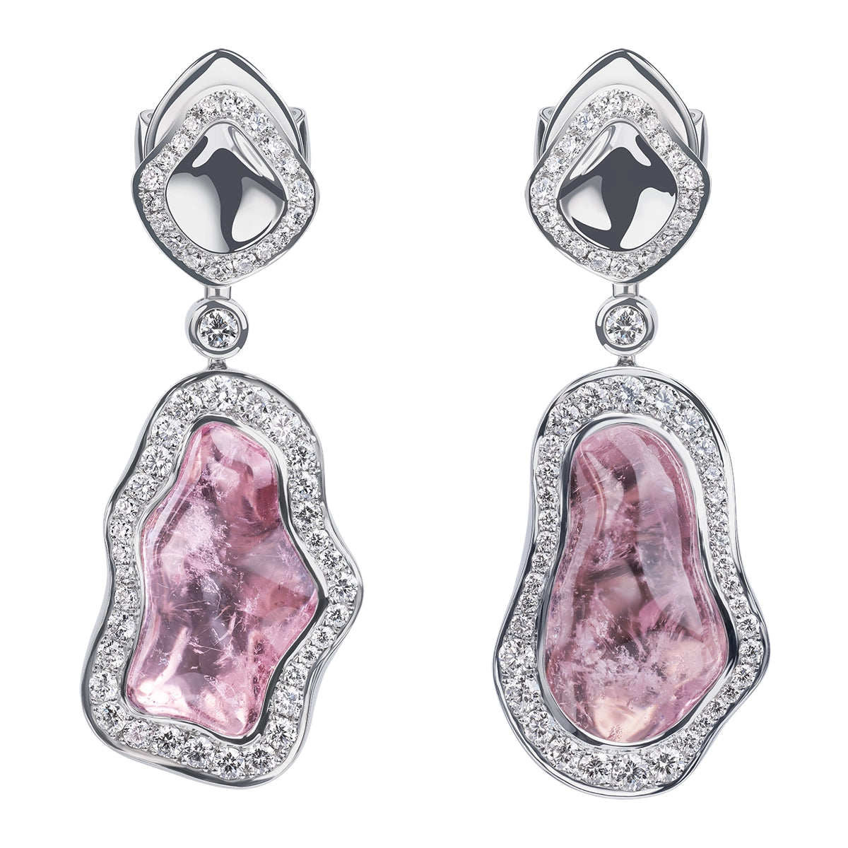 Morganite, Diamonds 18K White Gold, Earrings, E 0030-43/1