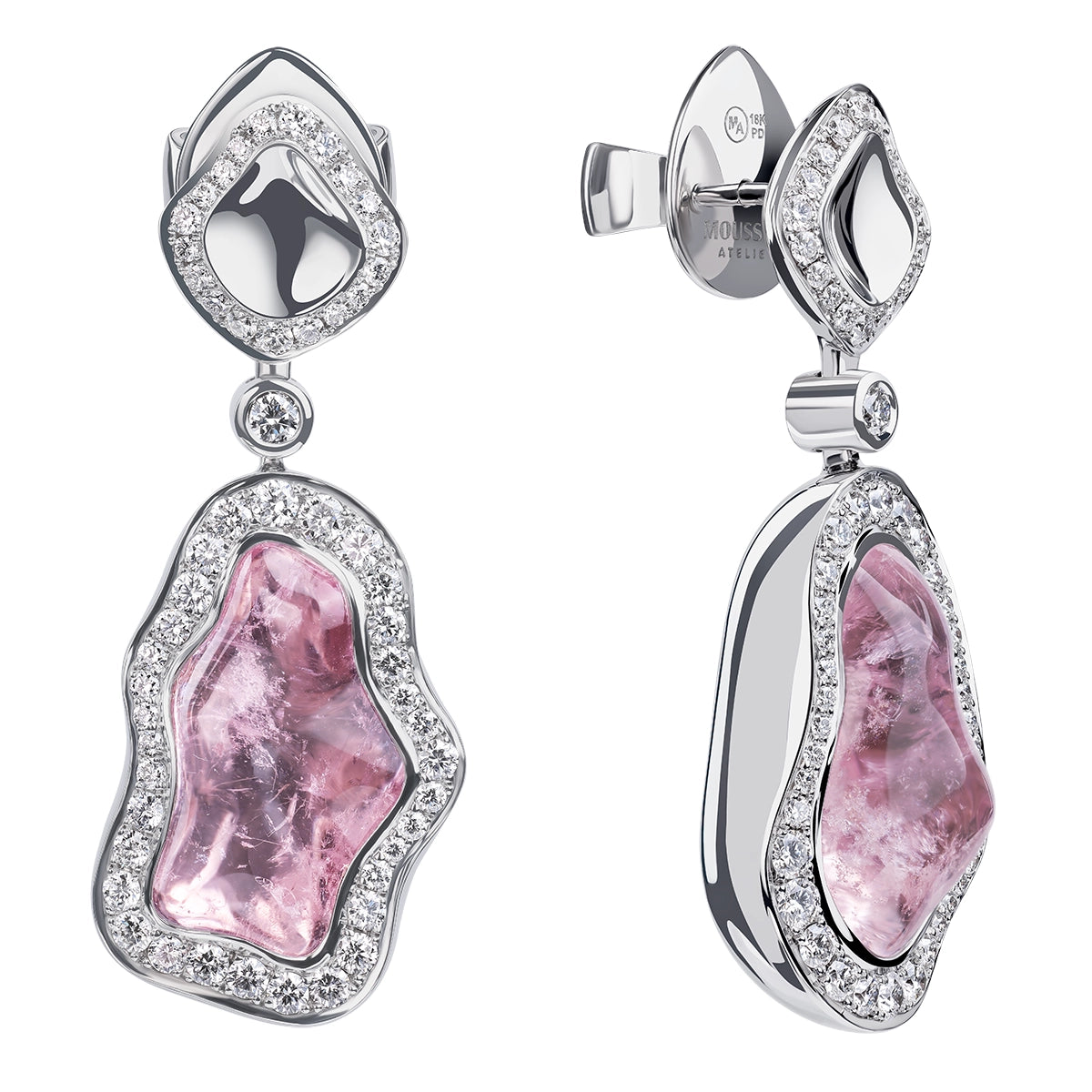 Morganite, Diamonds 18K White Gold, Earrings, E 0030-43/1
