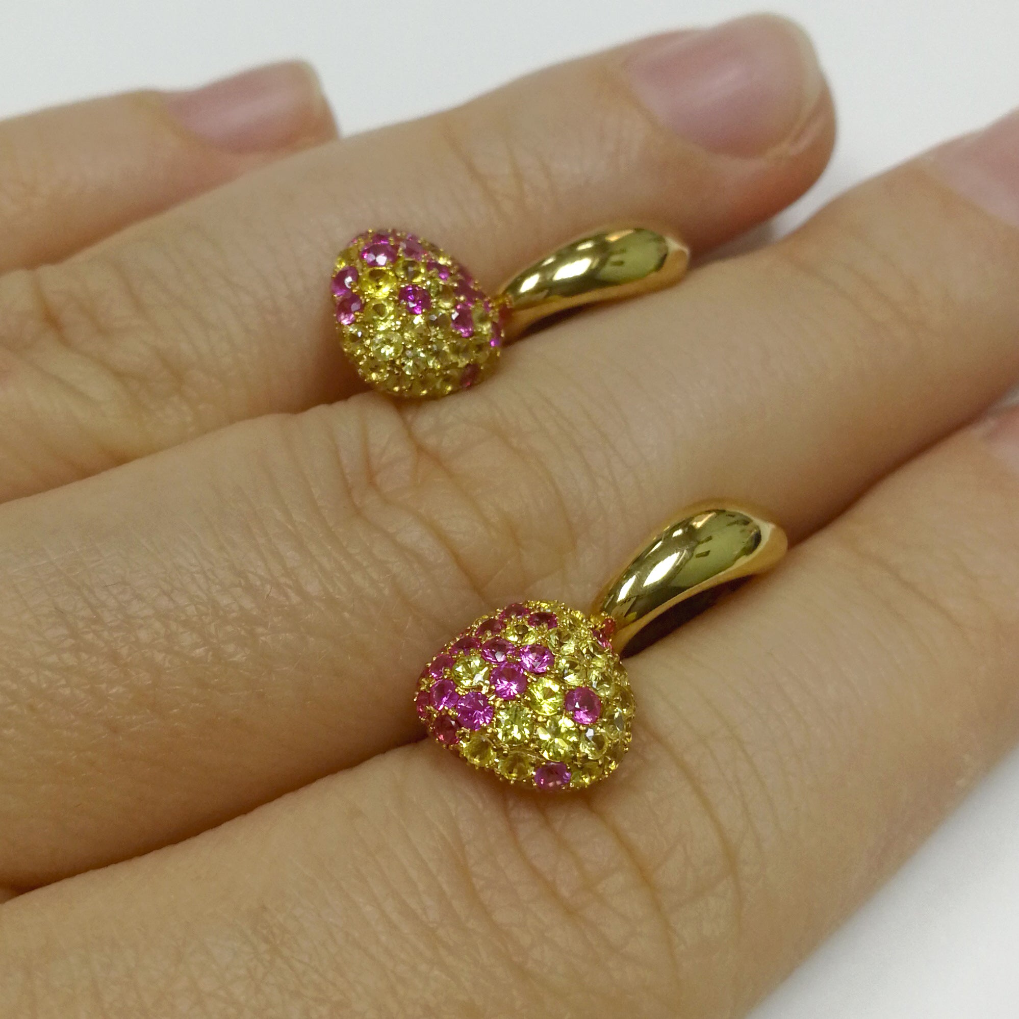 Yellow and Pink Sapphires 18K Yellow Gold Earrings, E 0040-0