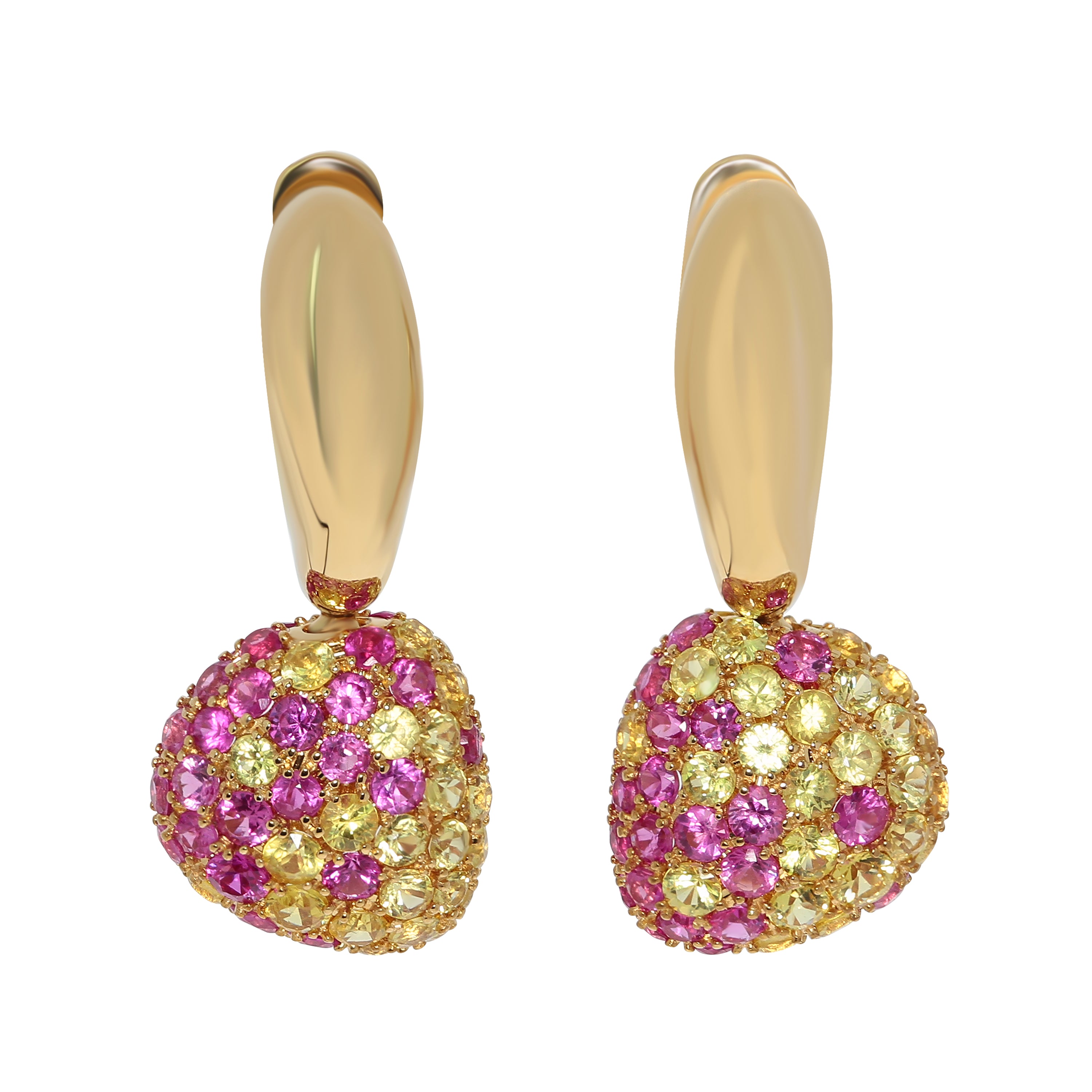 E 0040-0, 18K Yellow Gold, Yellow and Pink Sapphires Earrings