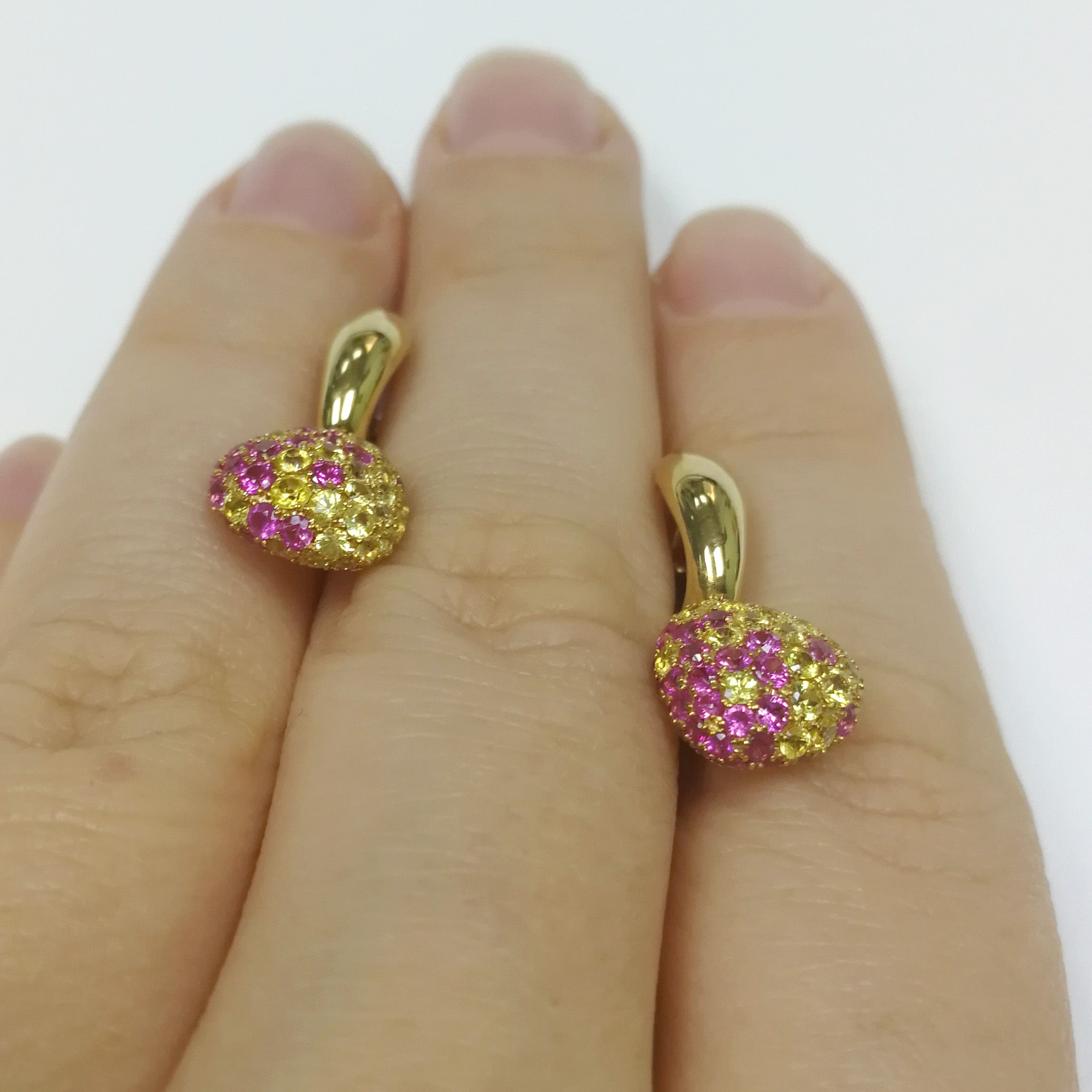 Yellow and Pink Sapphires 18K Yellow Gold Earrings, E 0040-0