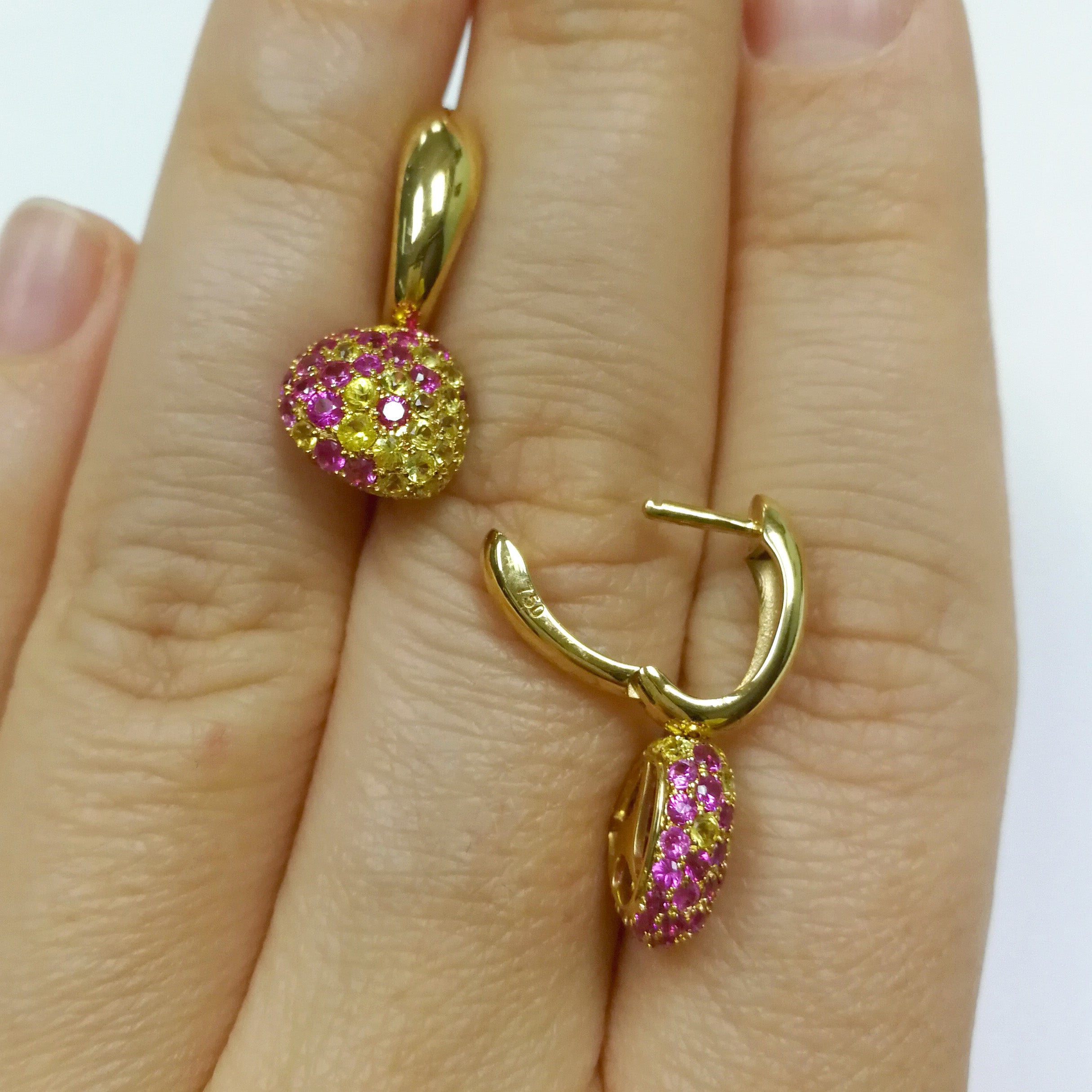 Yellow and Pink Sapphires 18K Yellow Gold Earrings, E 0040-0
