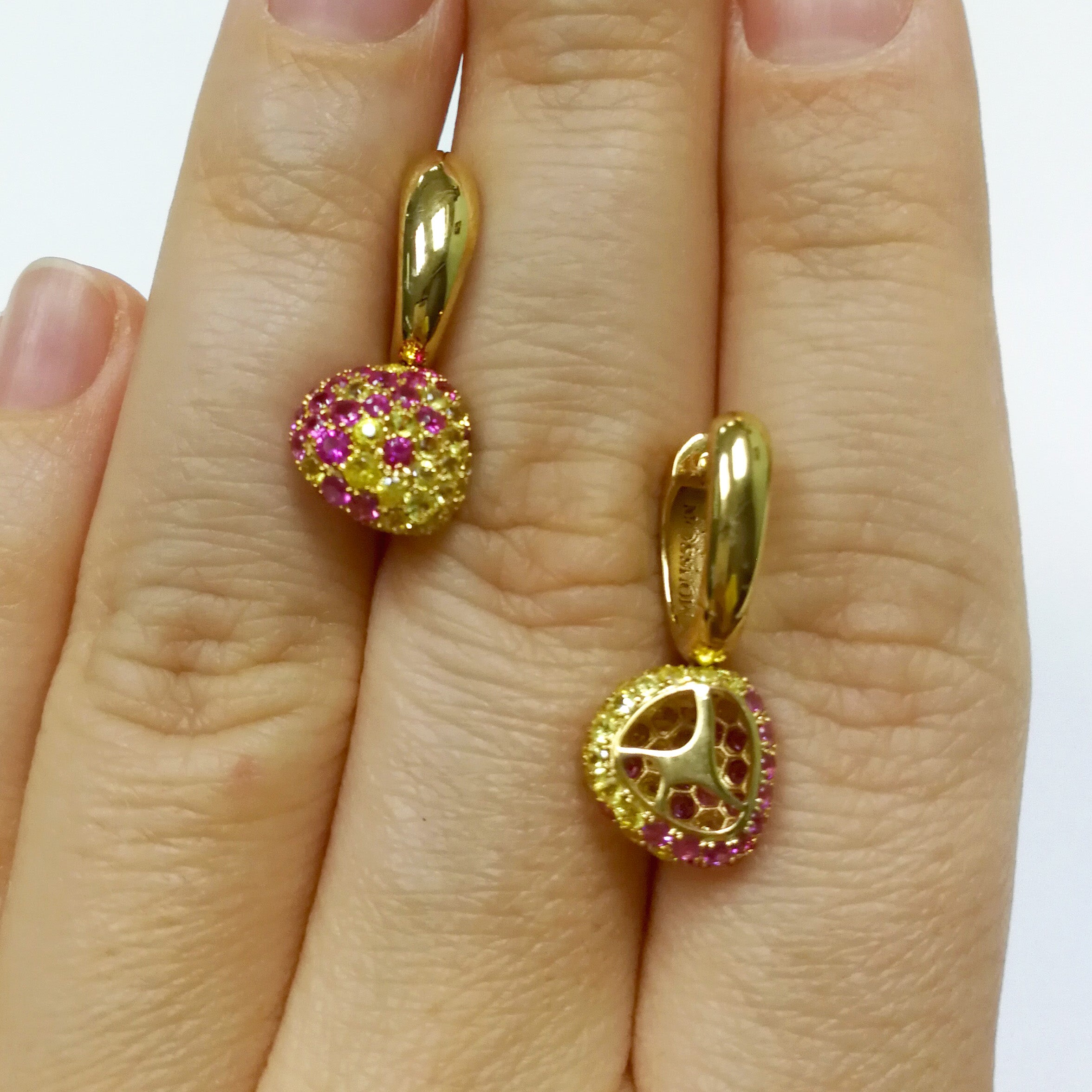 Yellow and Pink Sapphires 18K Yellow Gold Earrings, E 0040-0