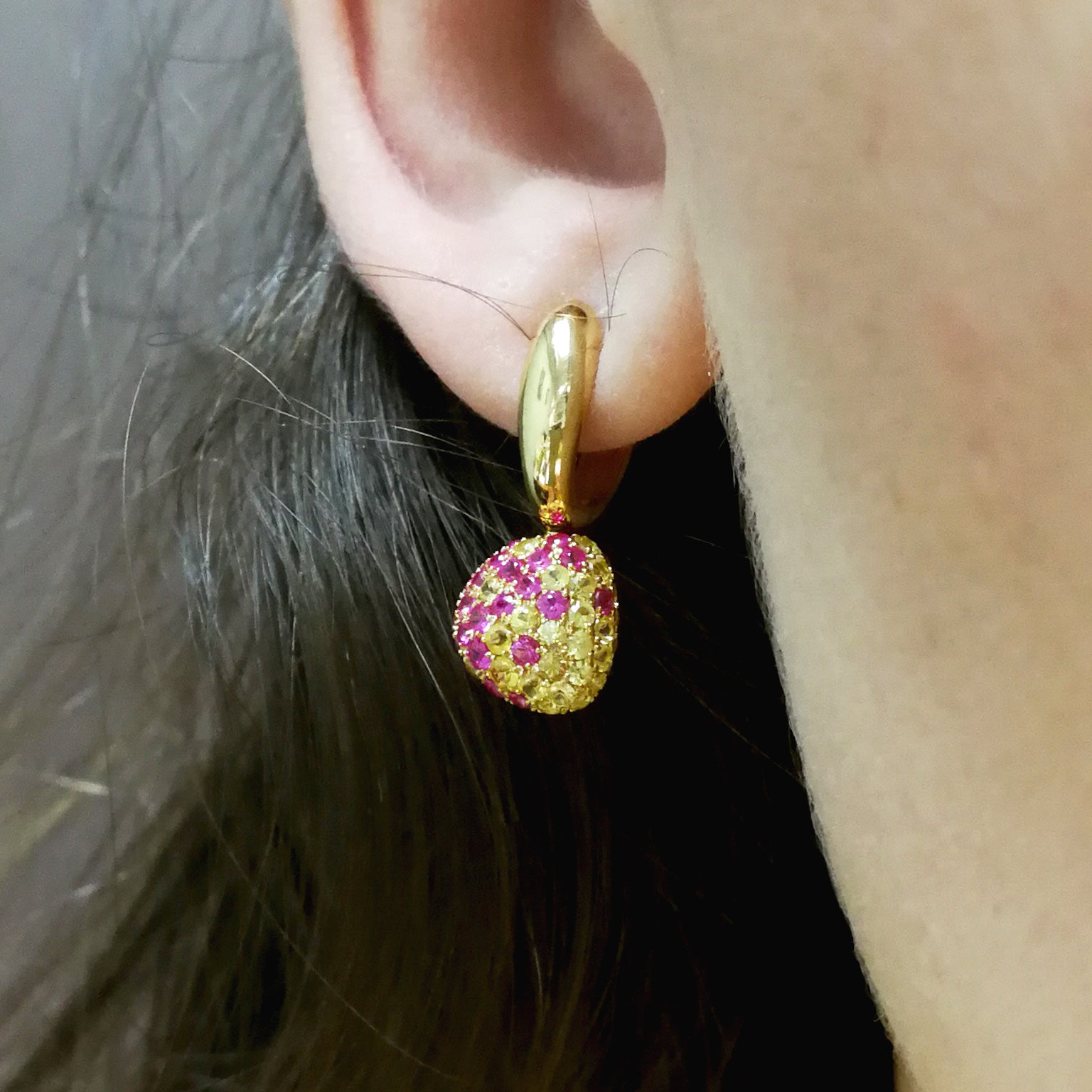 Yellow and Pink Sapphires 18K Yellow Gold Earrings, E 0040-0