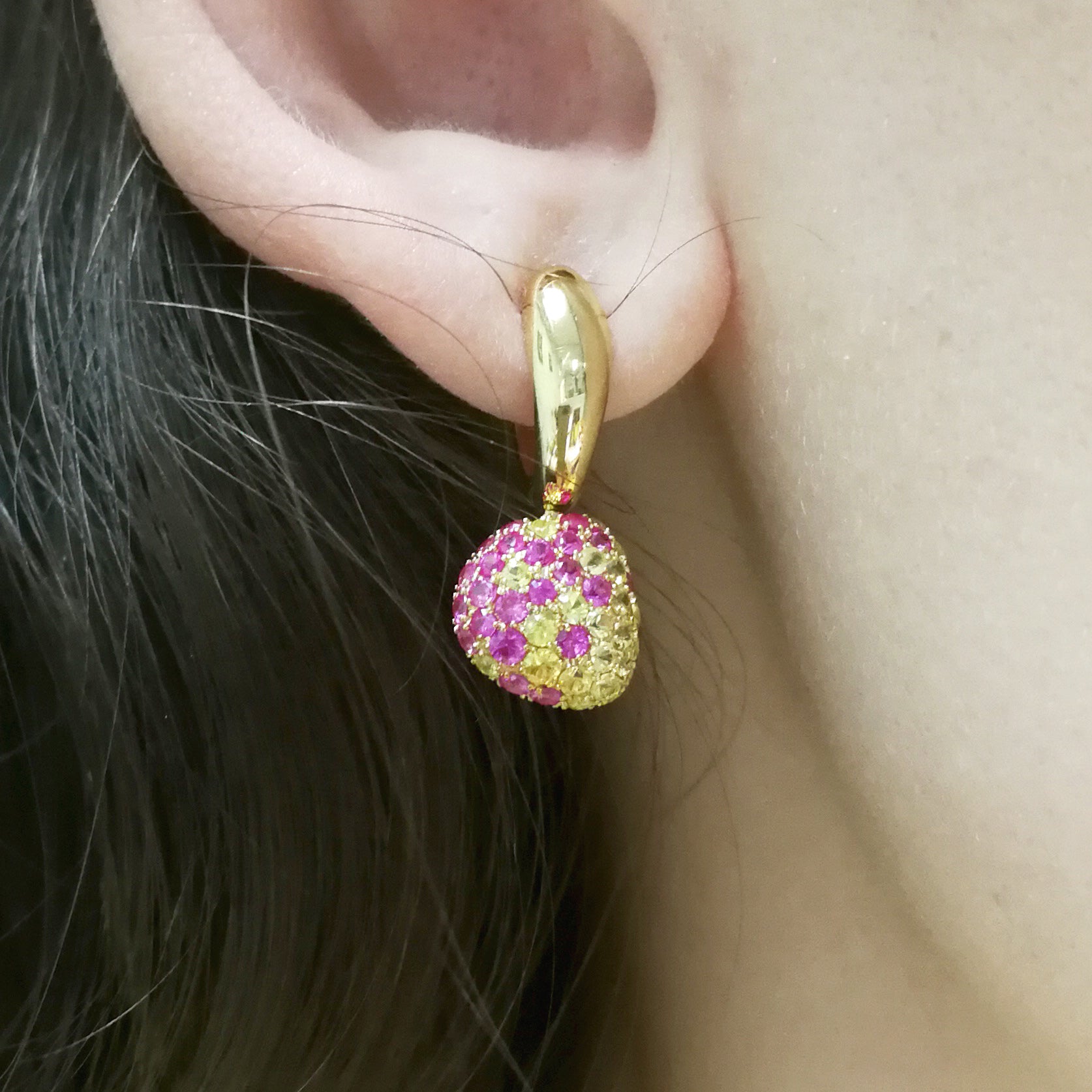 Yellow and Pink Sapphires 18K Yellow Gold Earrings, E 0040-0