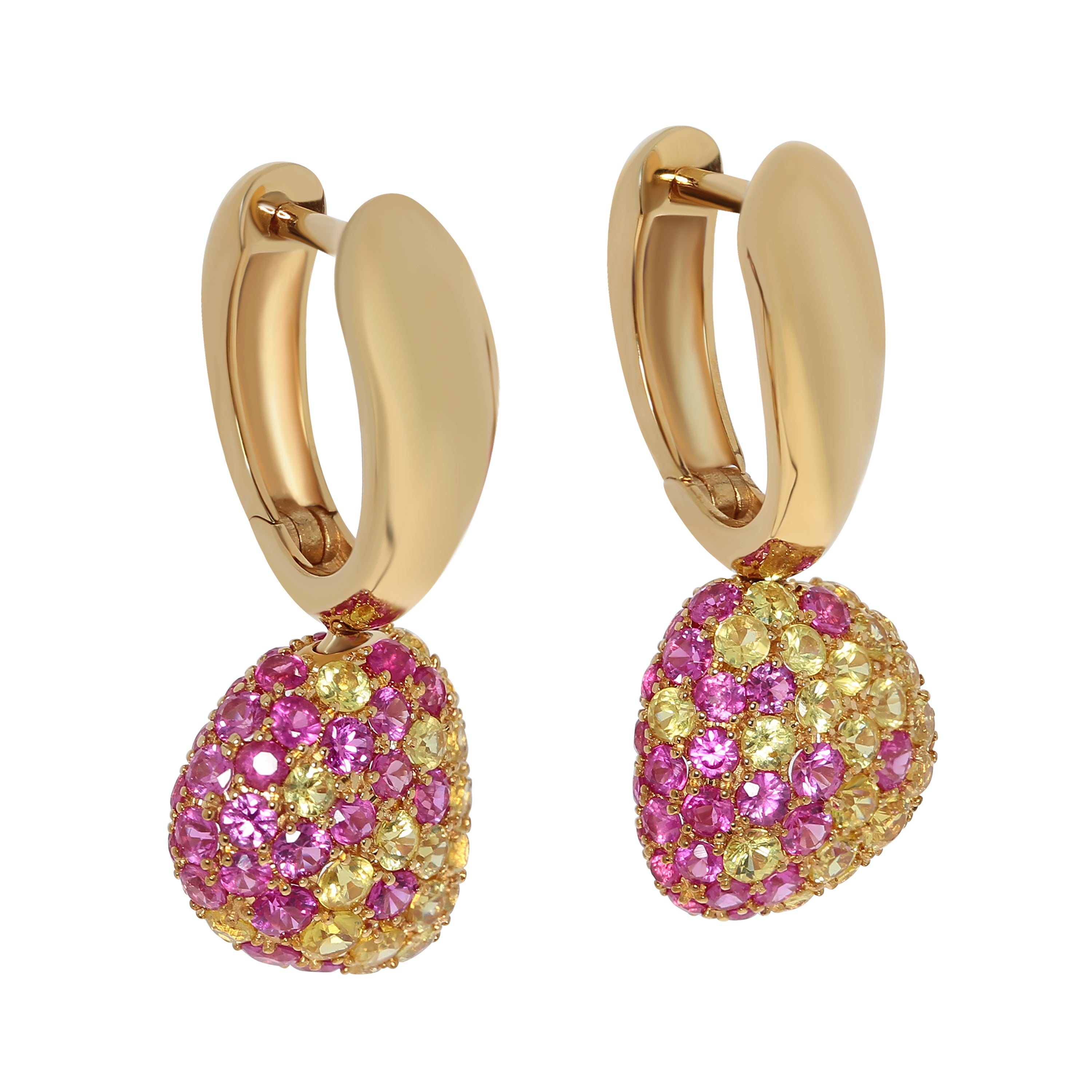 Yellow and Pink Sapphires 18K Yellow Gold Earrings, E 0040-0