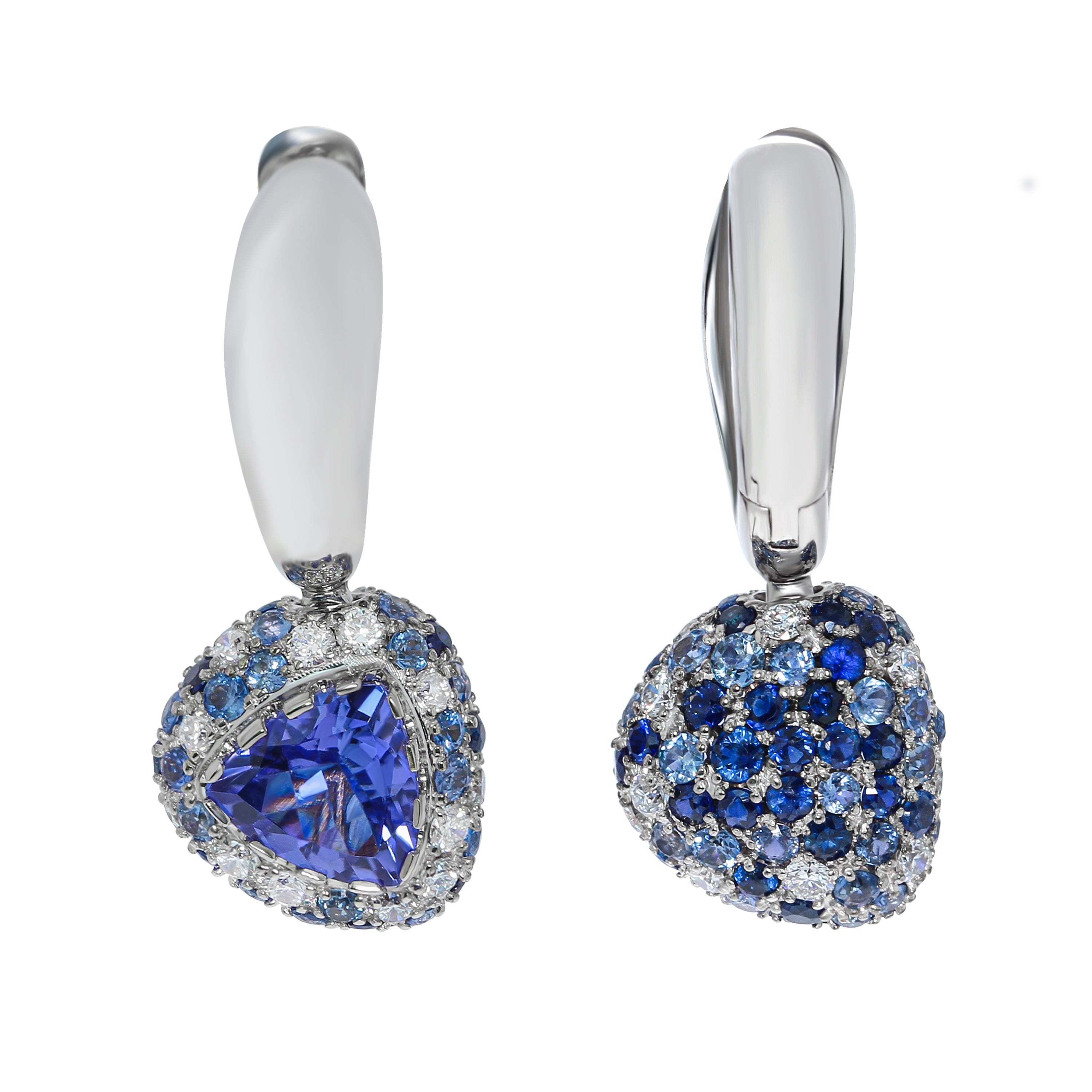 E 0073-0, 18K White Gold, Tanzanite, Diamonds, Sapphires Earrings