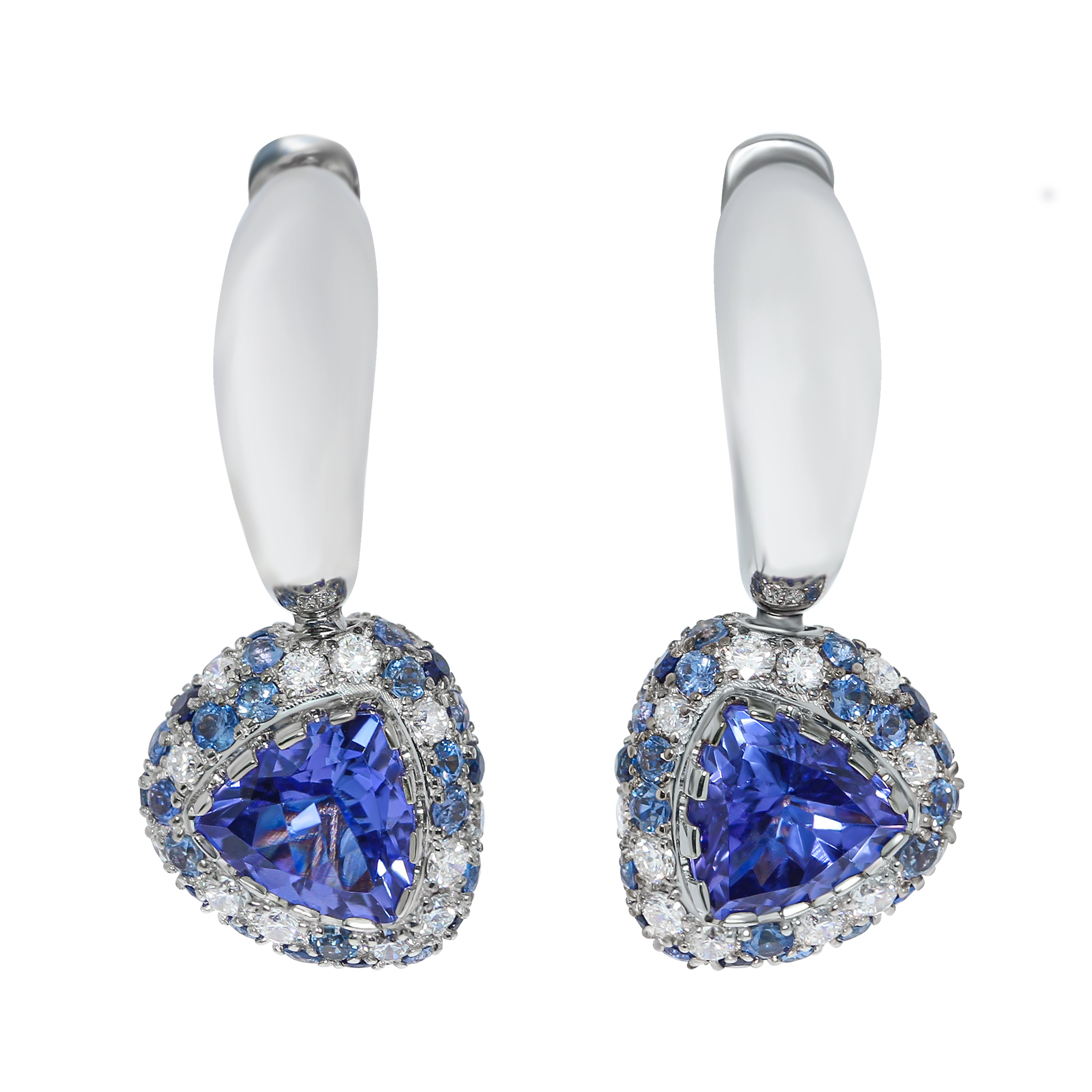 Tanzanite, Diamonds, Sapphires 18K White Gold Earrings, E 0073-0