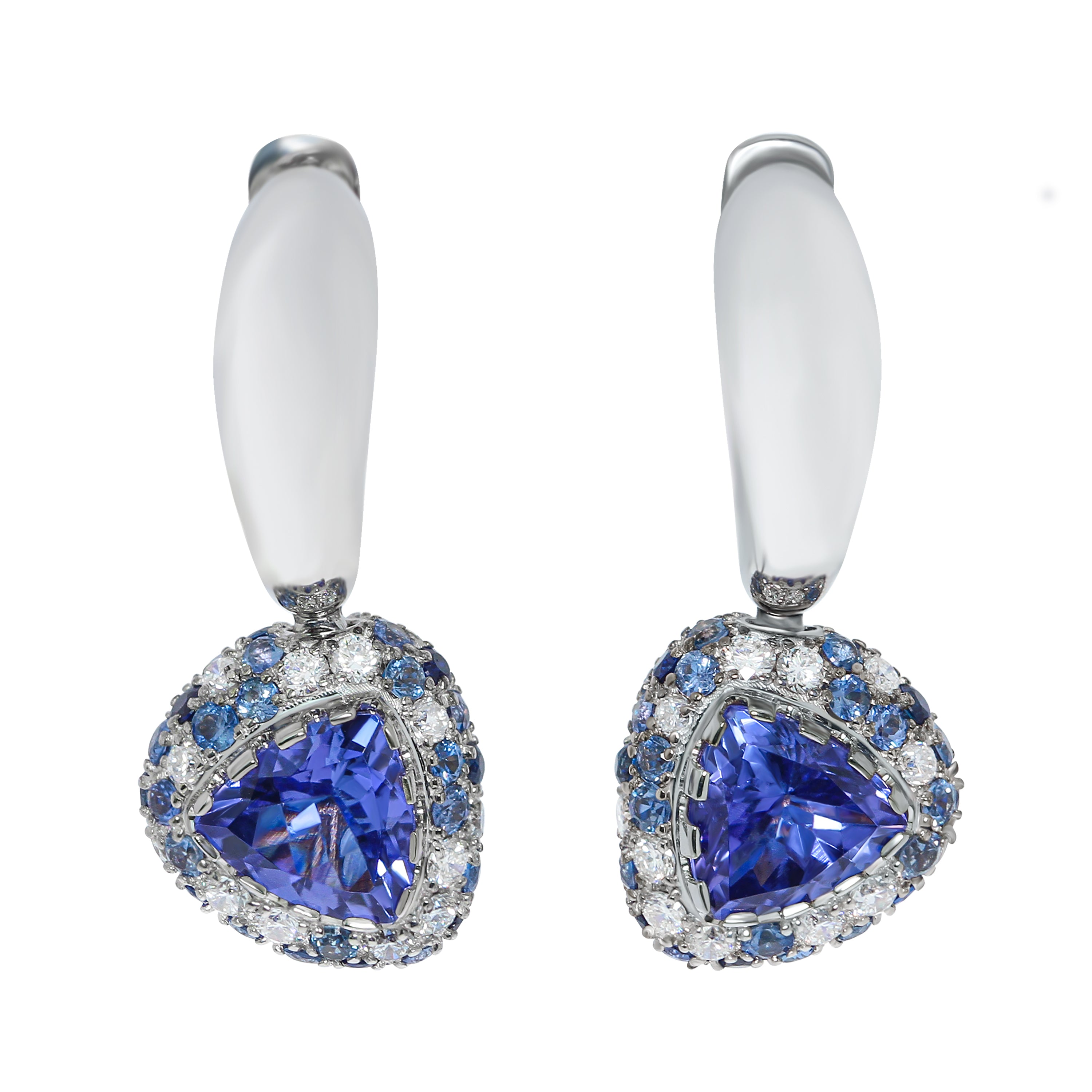 E 0073-0, 18K White Gold, Tanzanite, Diamonds, Sapphires Earrings