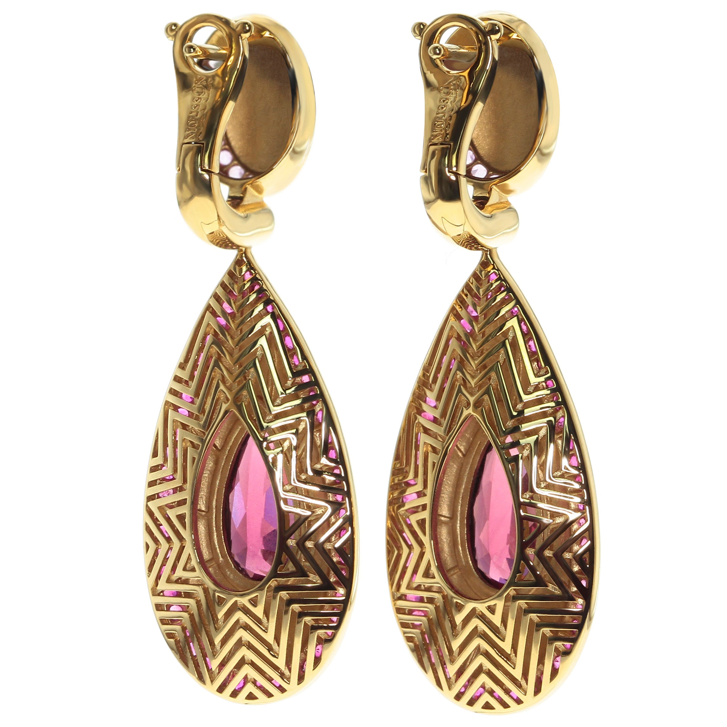 Rhodolite Garnet, Ruby, Pink Sapphire 18K Yellow Gold Earrings, E 0105-1